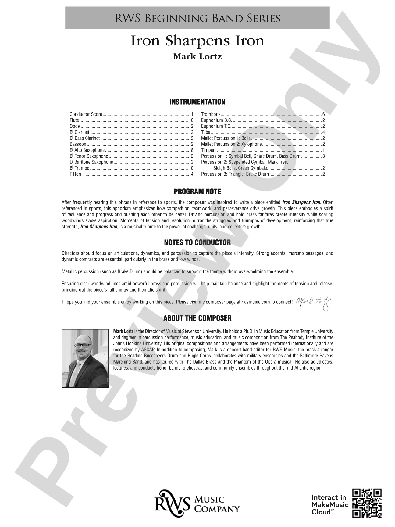 Iron Sharpens Iron: Concert Band Conductor Score & Parts