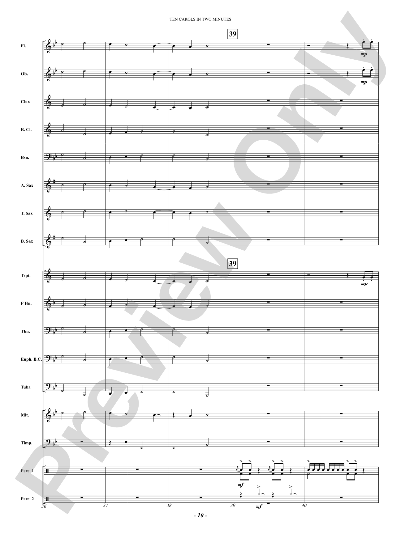 Ten Carols In Two Minutes: Concert Band Conductor Score & Parts