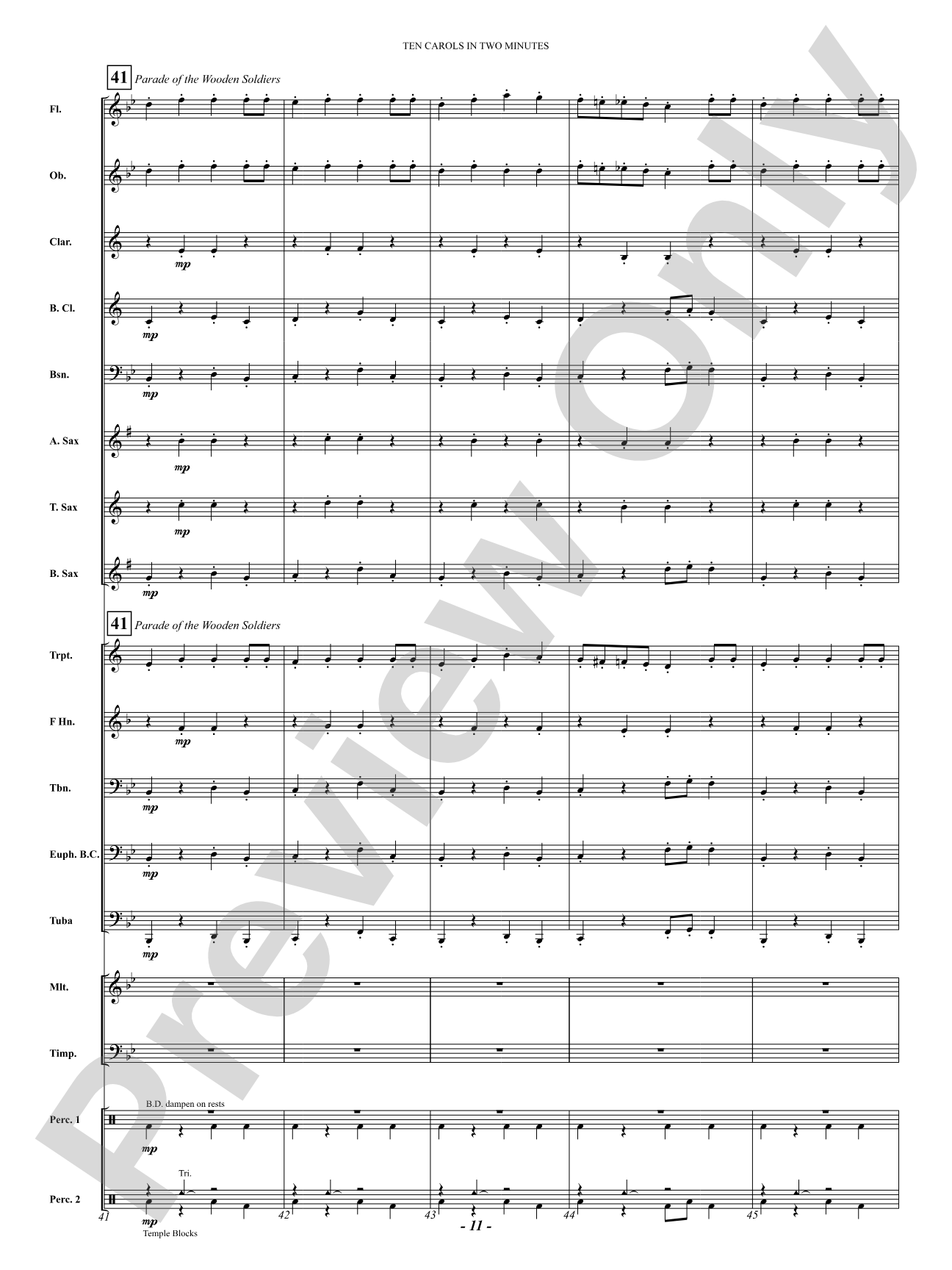 Ten Carols In Two Minutes: Concert Band Conductor Score & Parts