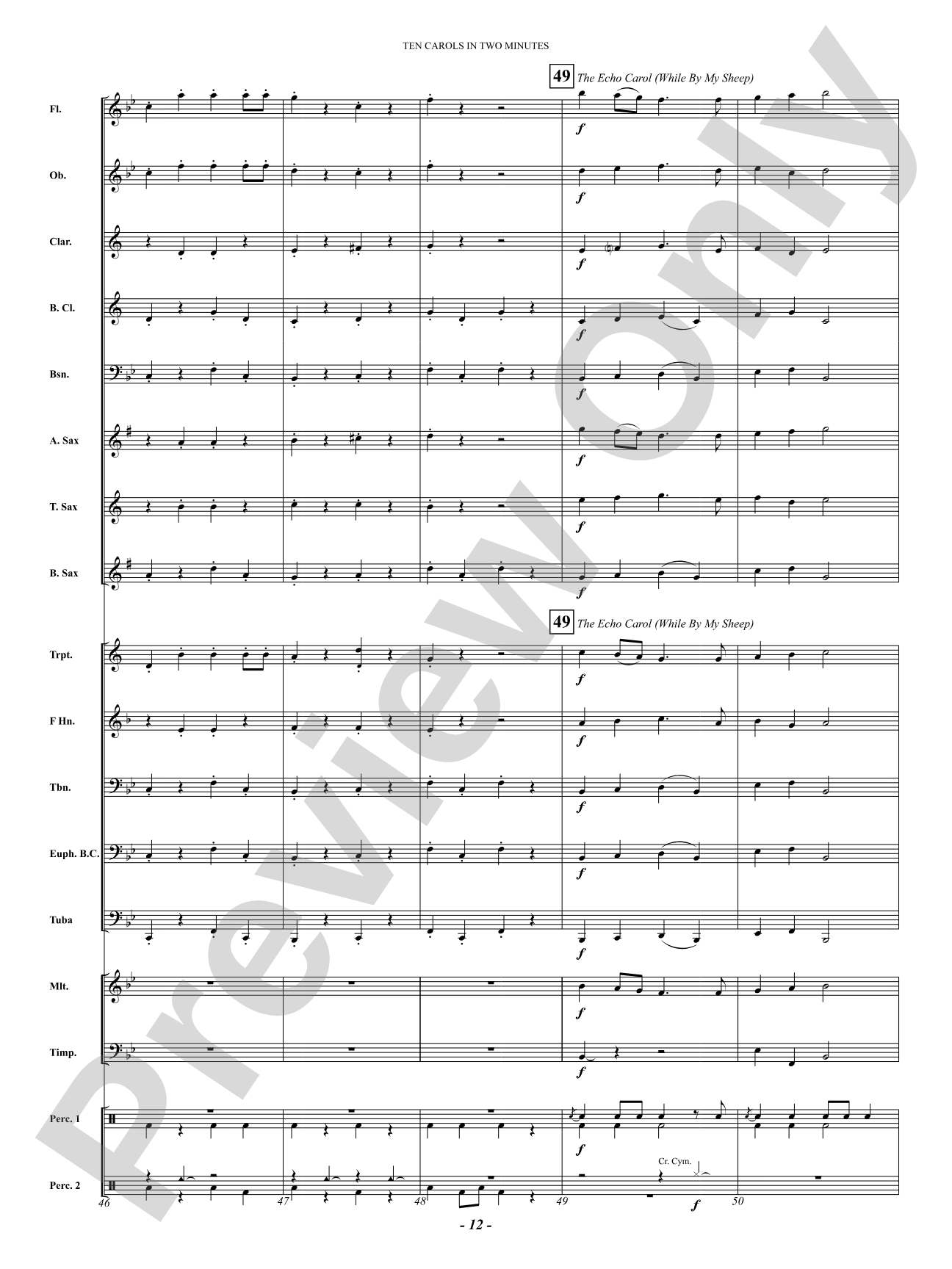 Ten Carols In Two Minutes: Concert Band Conductor Score & Parts