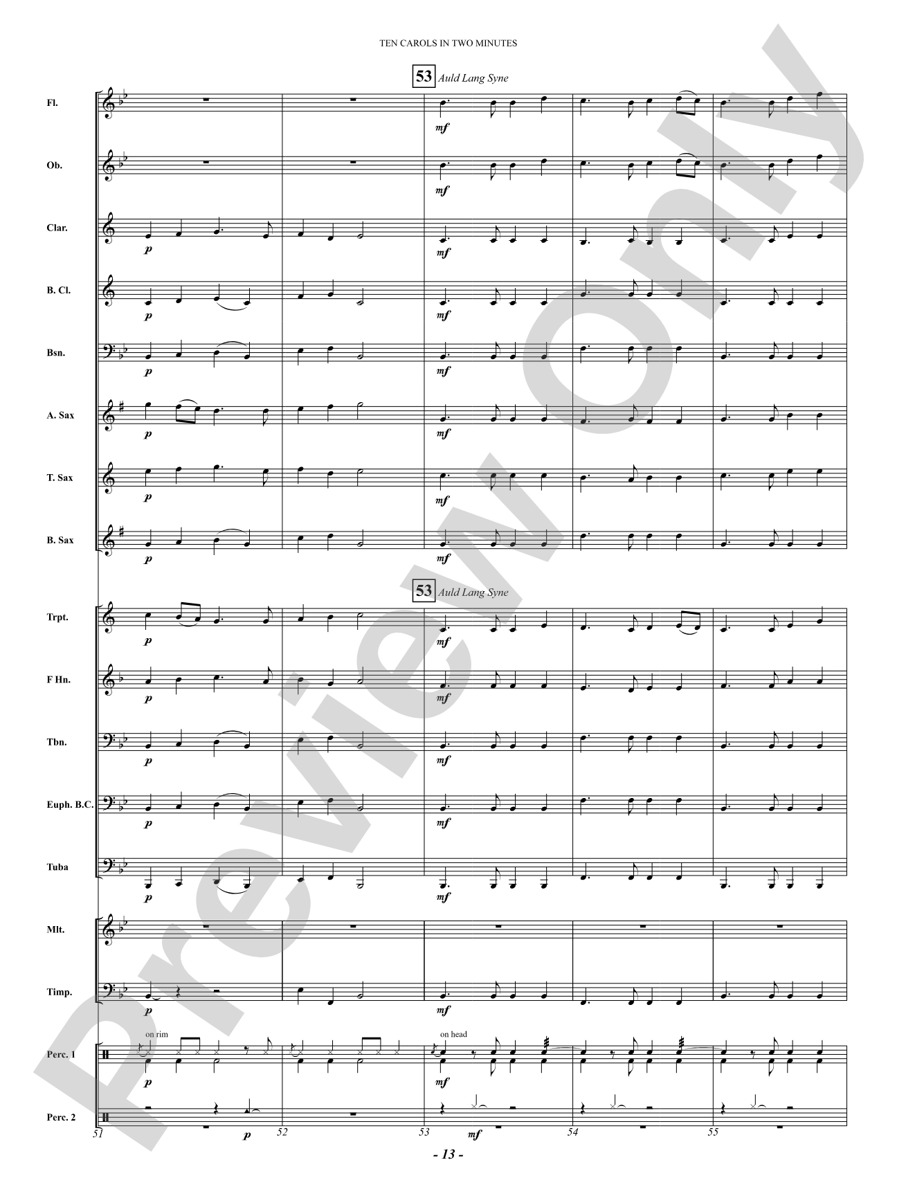Ten Carols In Two Minutes: Concert Band Conductor Score & Parts