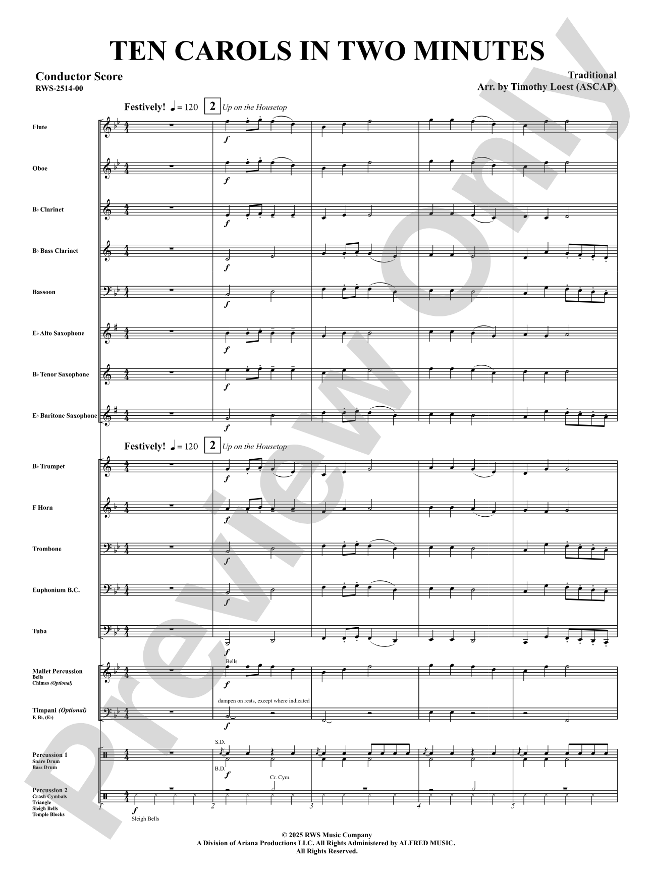 Ten Carols In Two Minutes: Concert Band Conductor Score & Parts