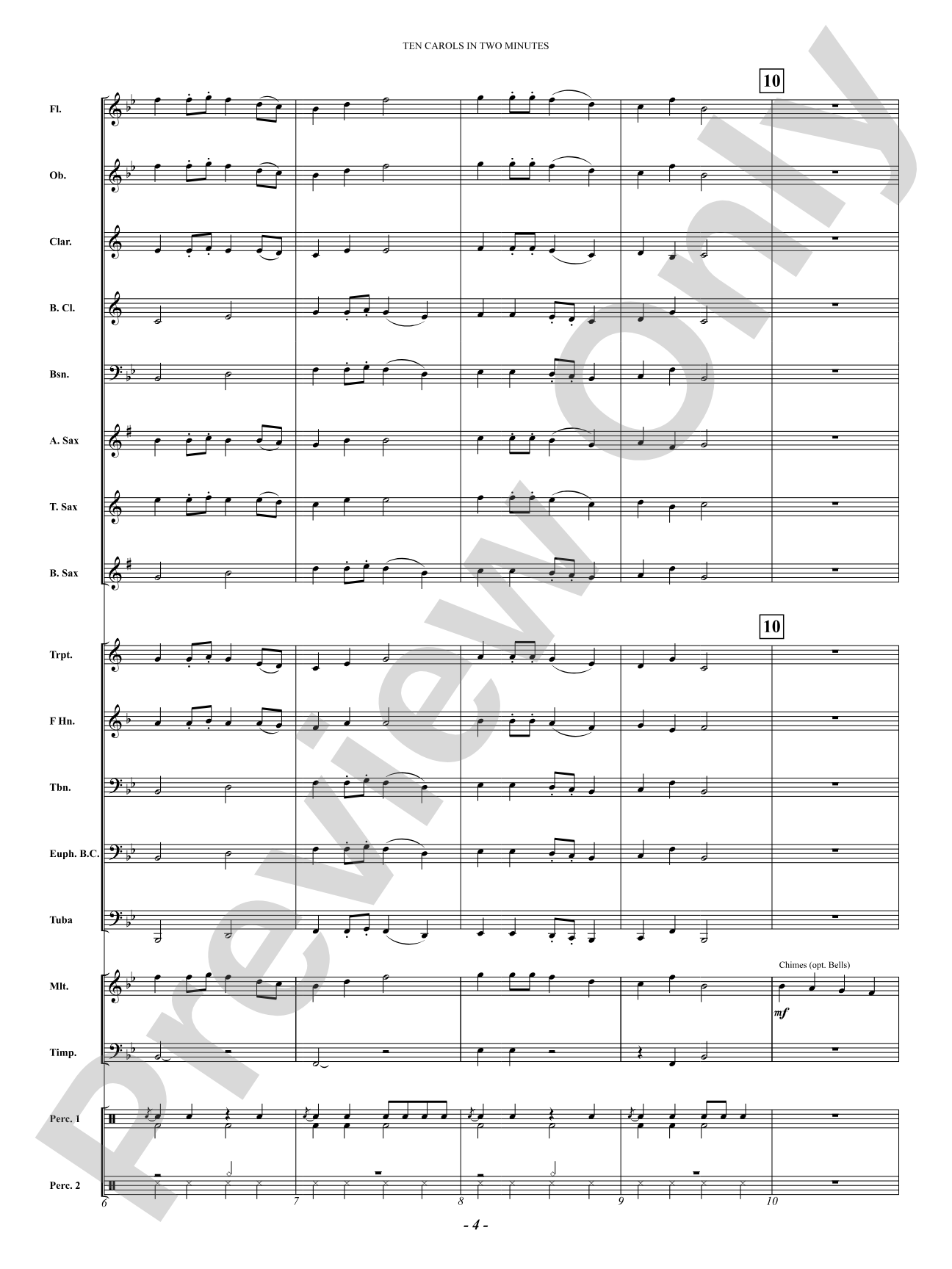 Ten Carols In Two Minutes: Concert Band Conductor Score & Parts