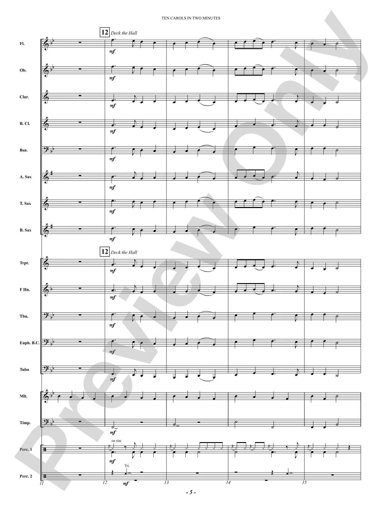 Ten Carols In Two Minutes: Concert Band Conductor Score & Parts