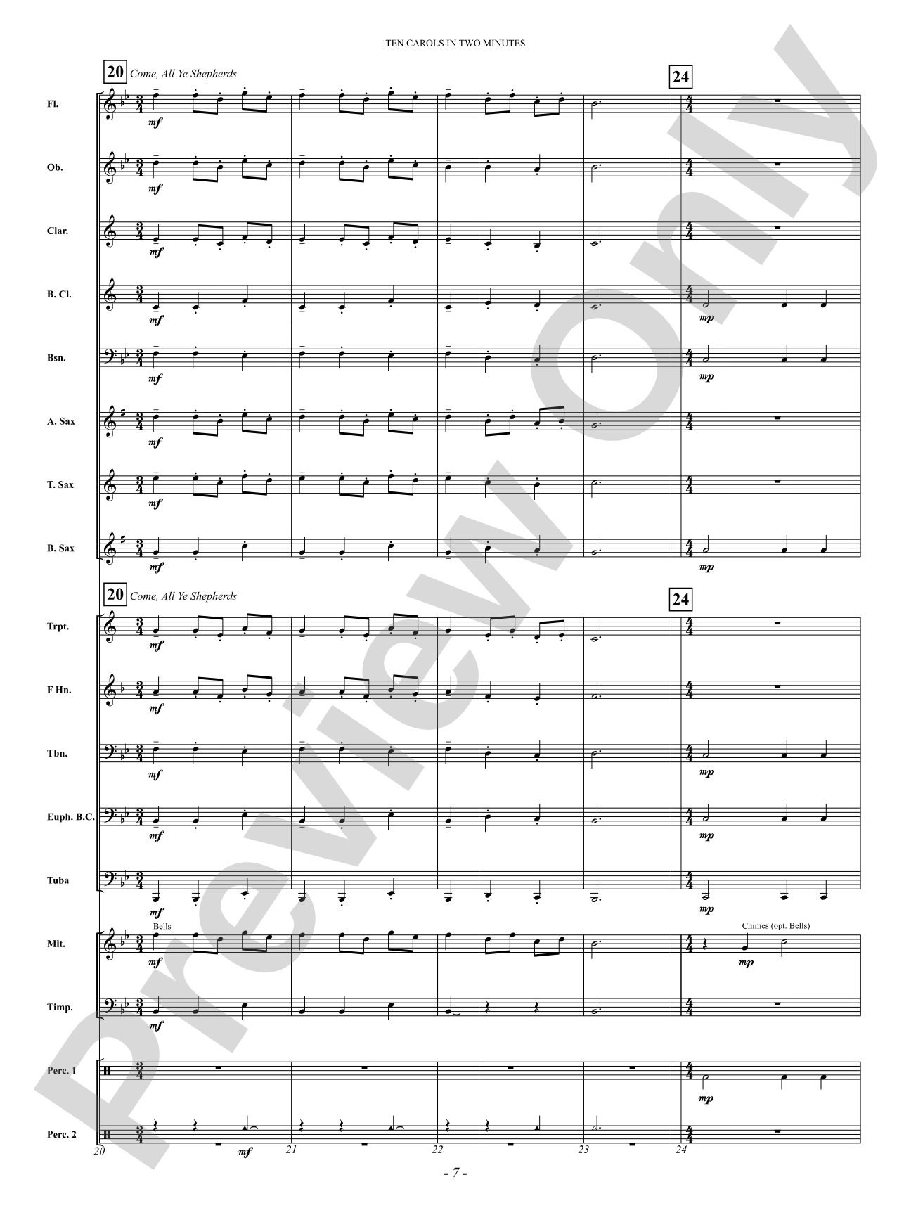 Ten Carols In Two Minutes: Concert Band Conductor Score & Parts