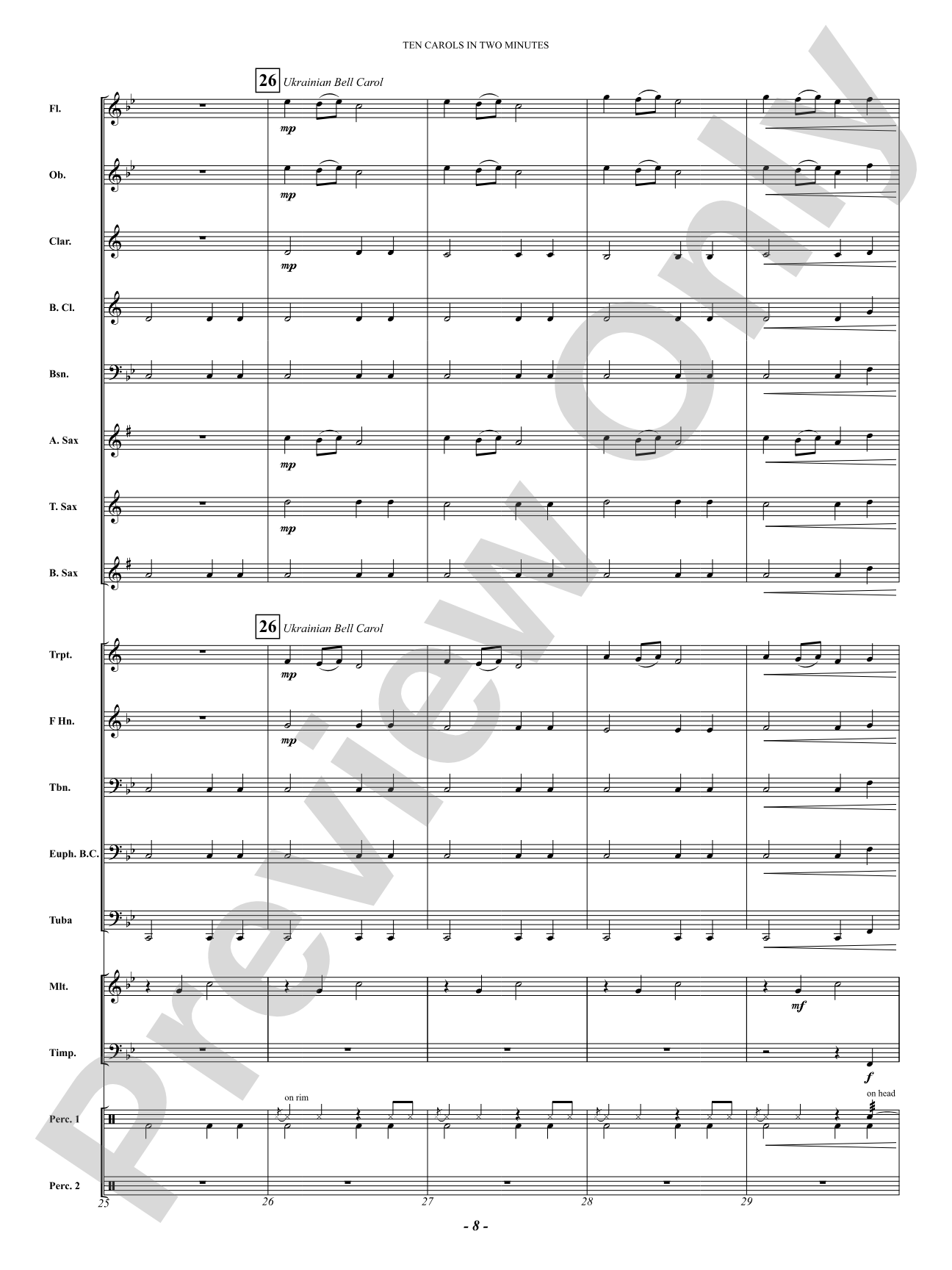 Ten Carols In Two Minutes: Concert Band Conductor Score & Parts