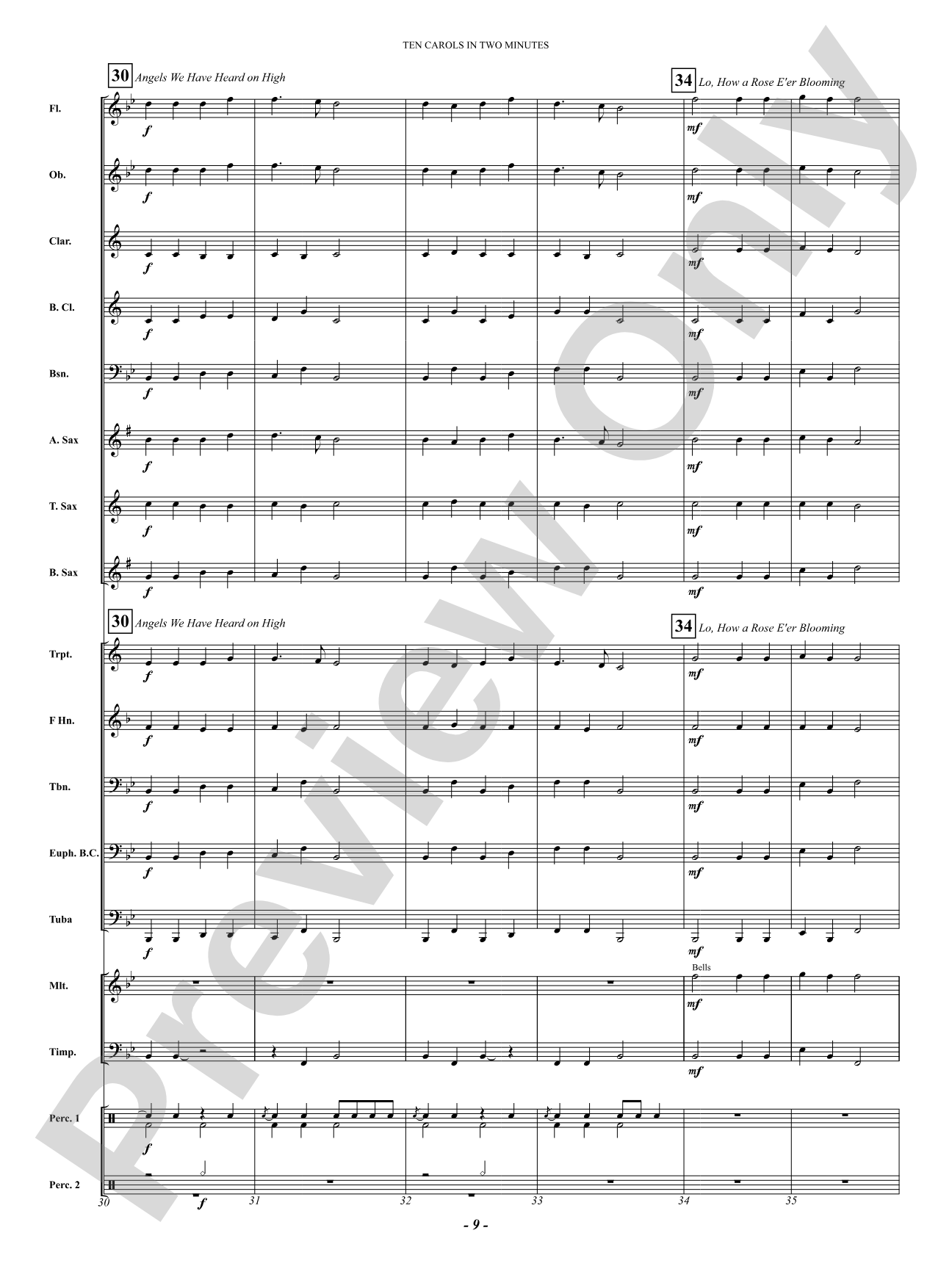 Ten Carols In Two Minutes: Concert Band Conductor Score & Parts
