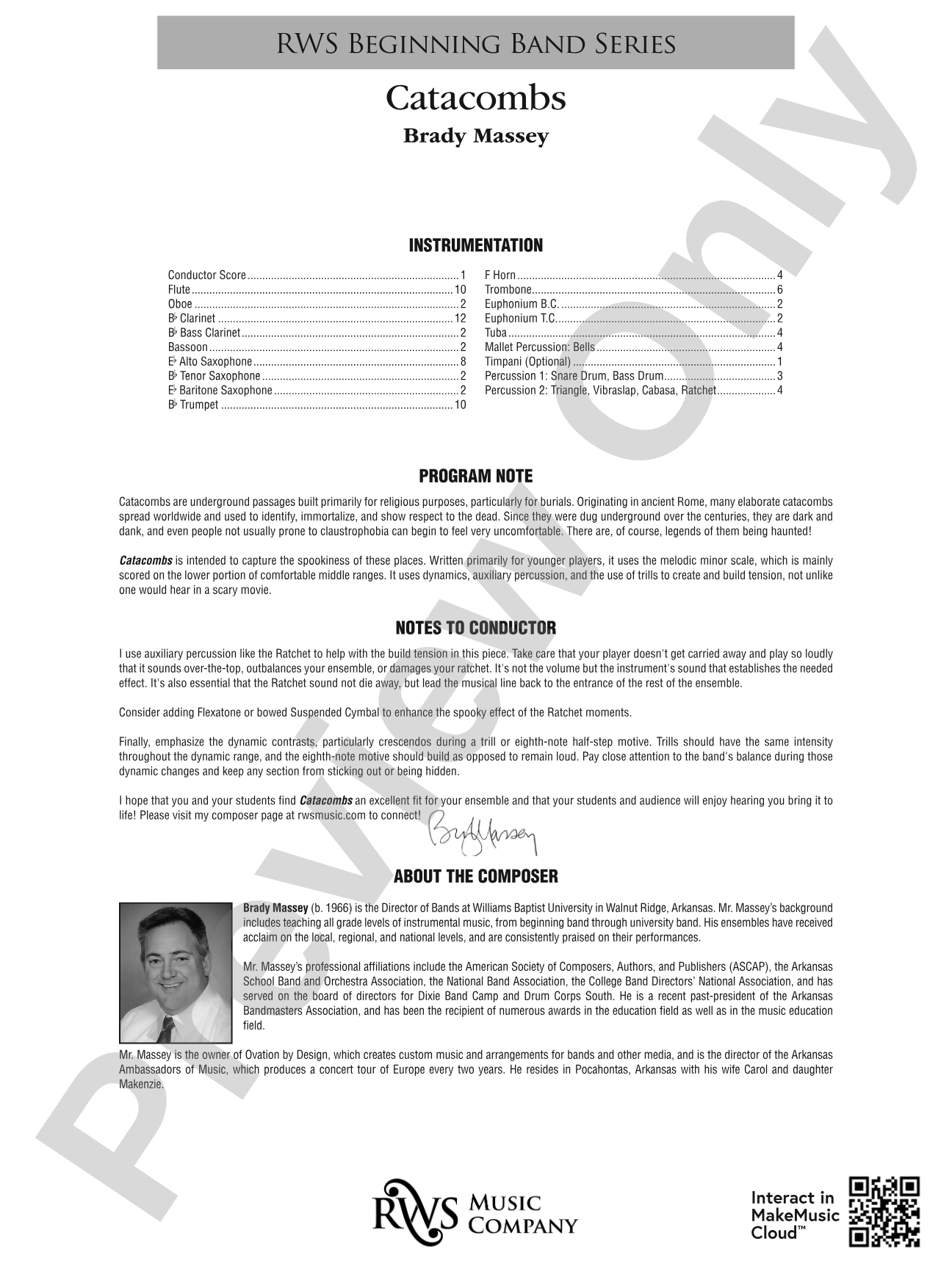 Catacombs: Concert Band Conductor Score & Parts