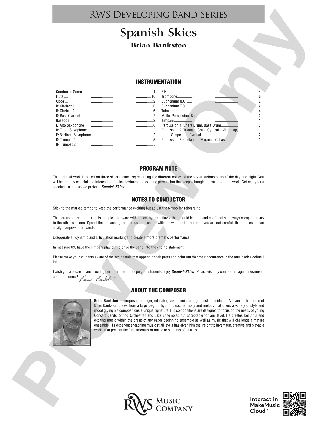Spanish Skies: Concert Band Conductor Score & Parts