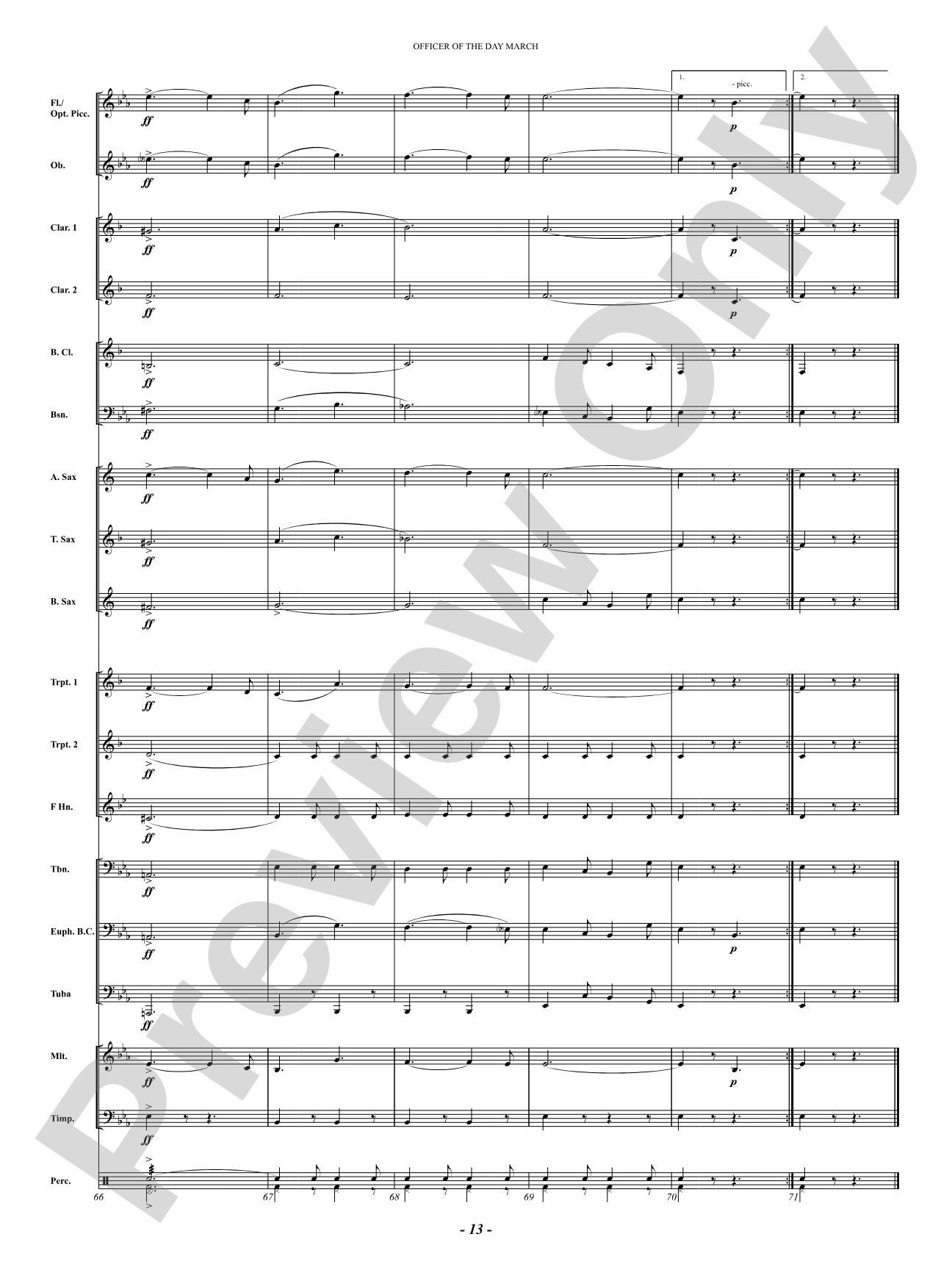 Officer Of The Day March: Concert Band Conductor Score & Parts