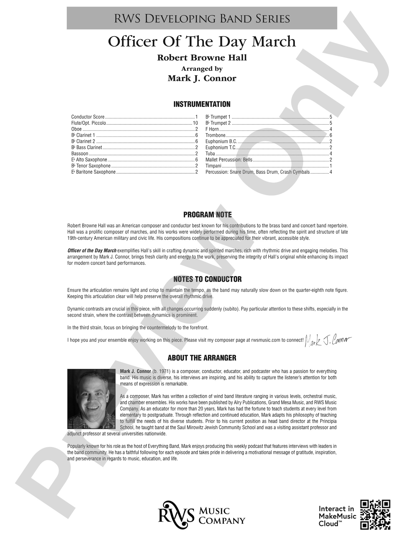Officer Of The Day March: Concert Band Conductor Score & Parts