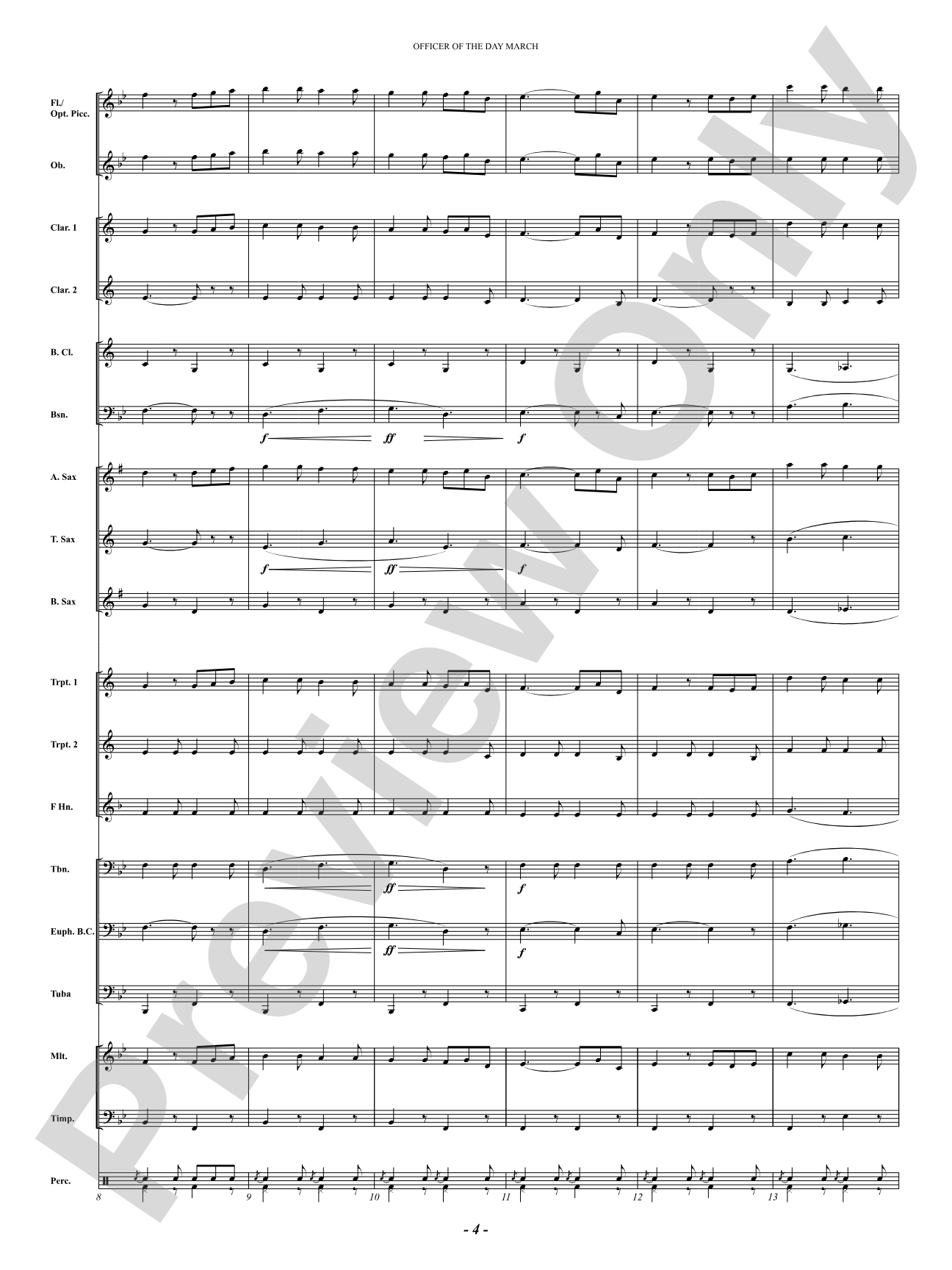 Officer Of The Day March: Concert Band Conductor Score & Parts