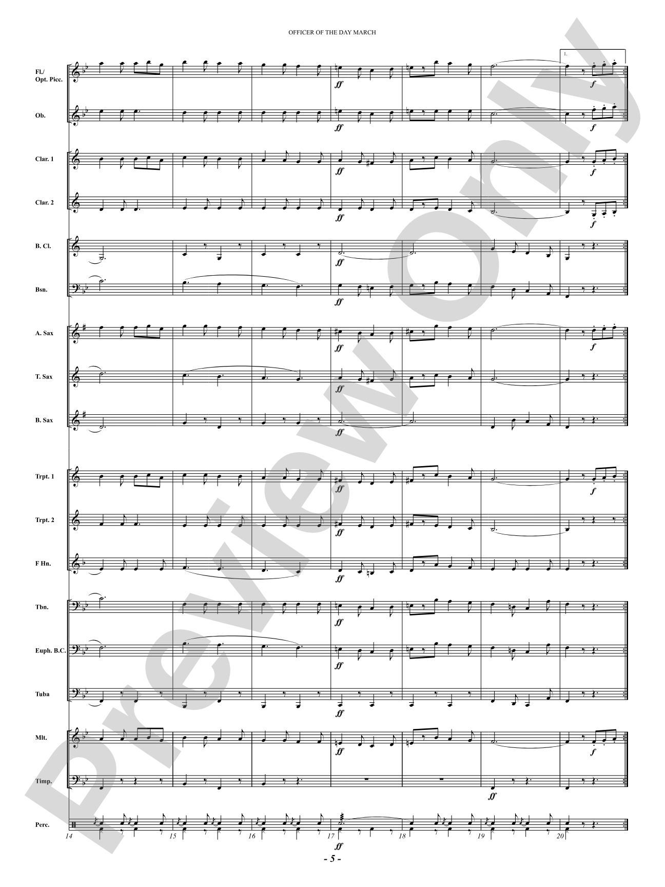 Officer Of The Day March: Concert Band Conductor Score & Parts