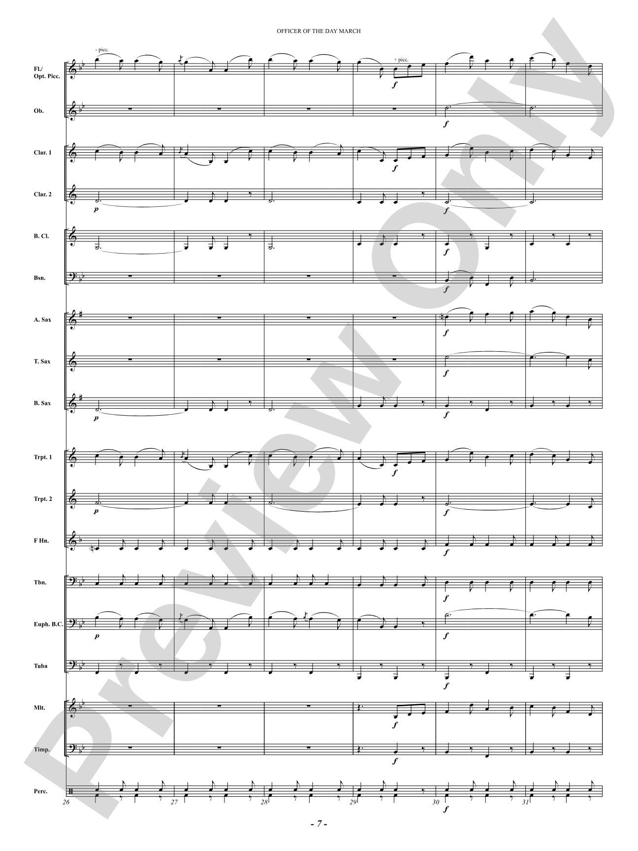 Officer Of The Day March: Concert Band Conductor Score & Parts