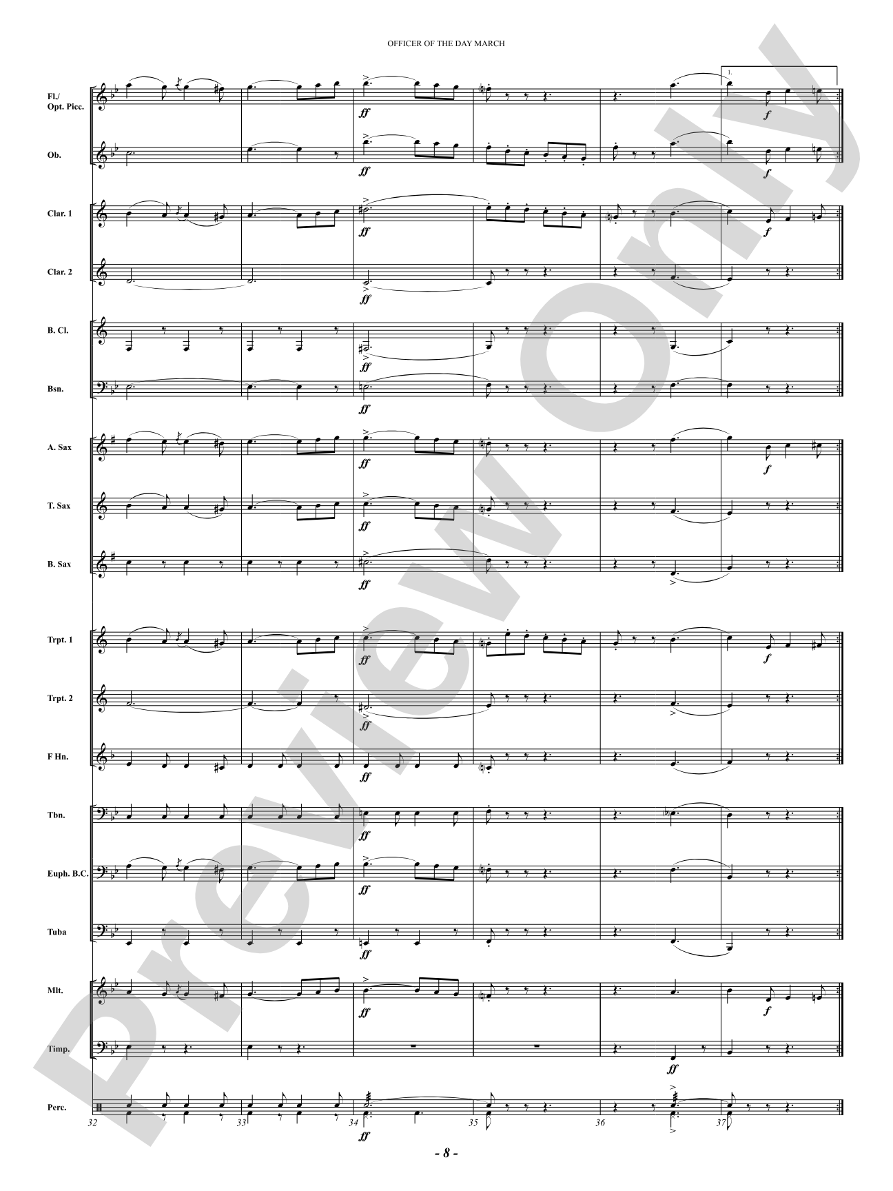 Officer Of The Day March: Concert Band Conductor Score & Parts