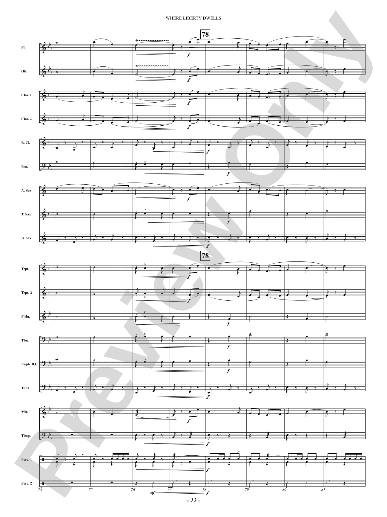 Where Liberty Dwells (March): Concert Band Conductor Score & Parts