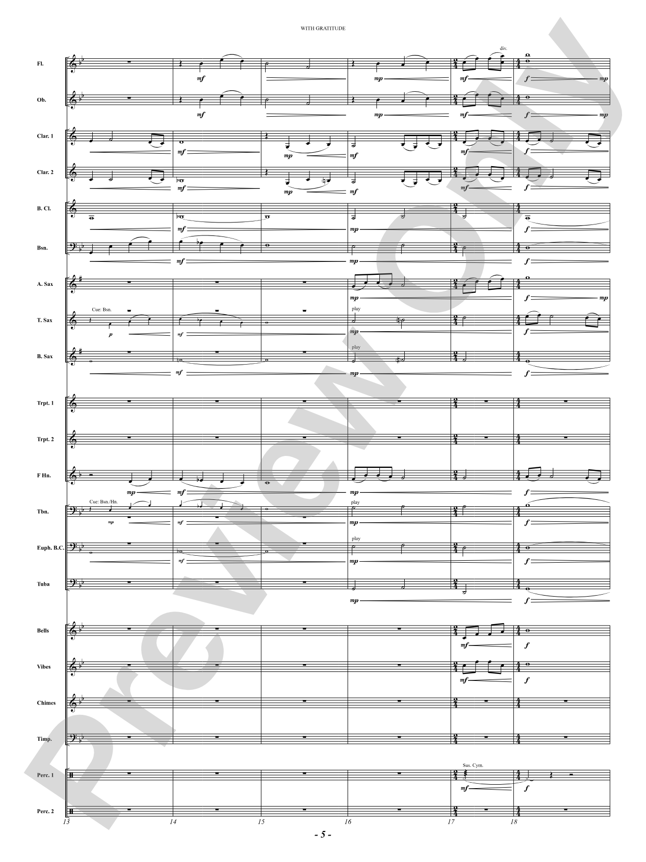 With Gratitude: Concert Band Conductor Score & Parts