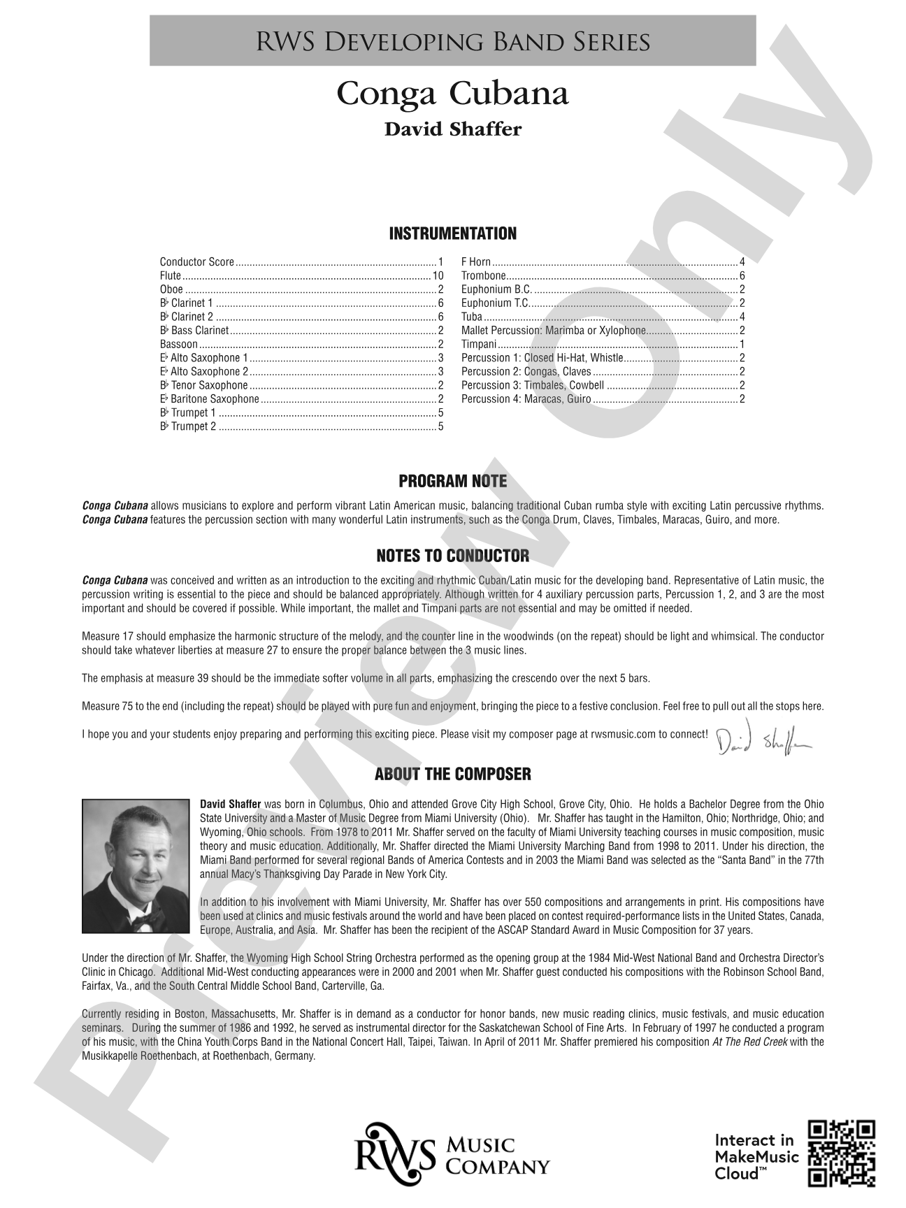 Conga Cubana: Concert Band Conductor Score & Parts