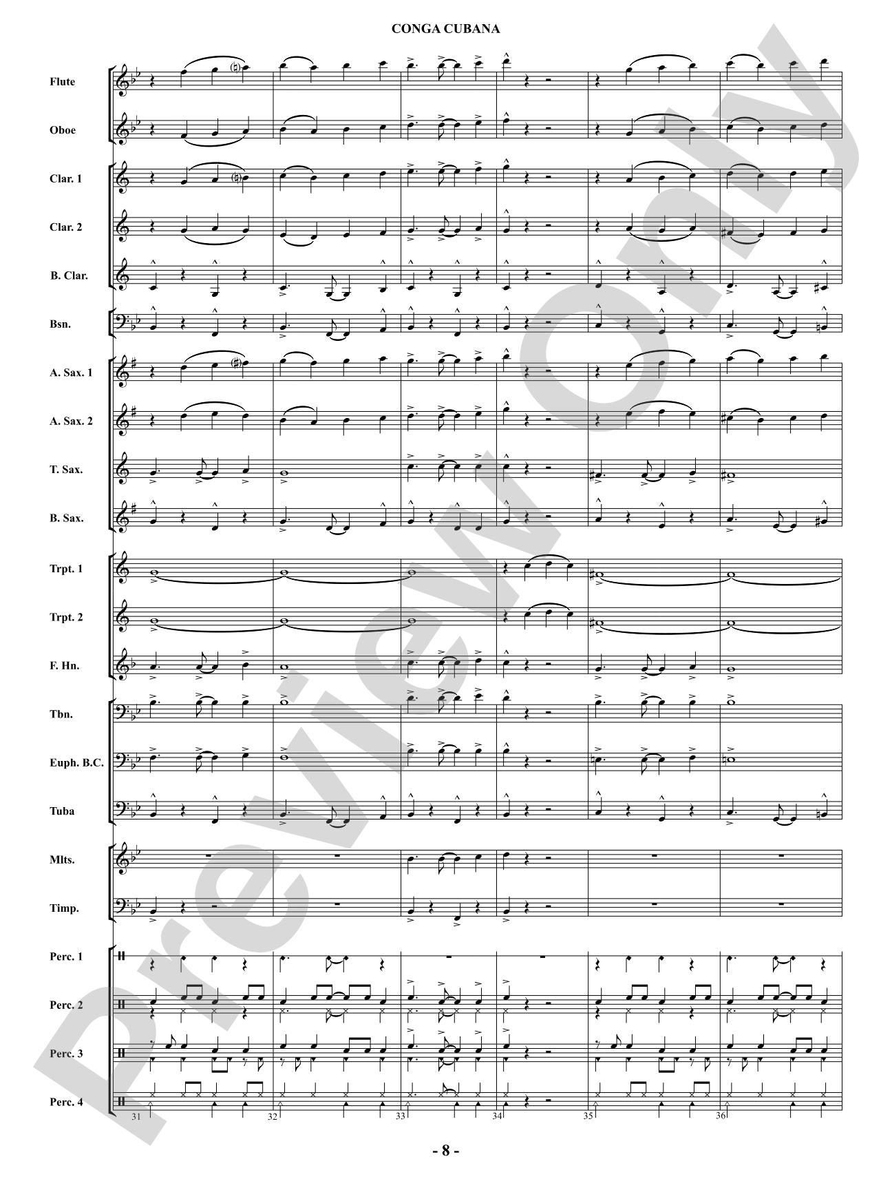 Conga Cubana: Concert Band Conductor Score & Parts
