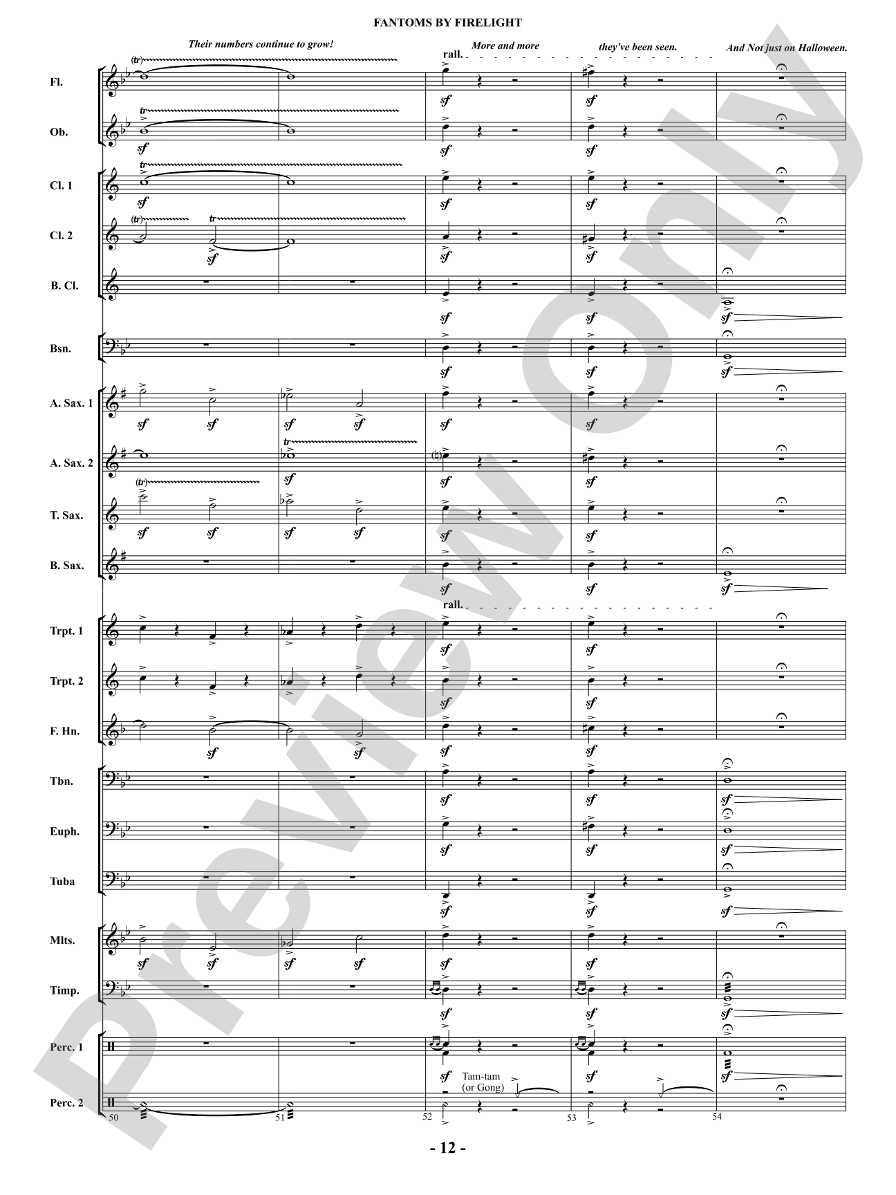 Fantoms By Firelight (for Narrator and Band): Score