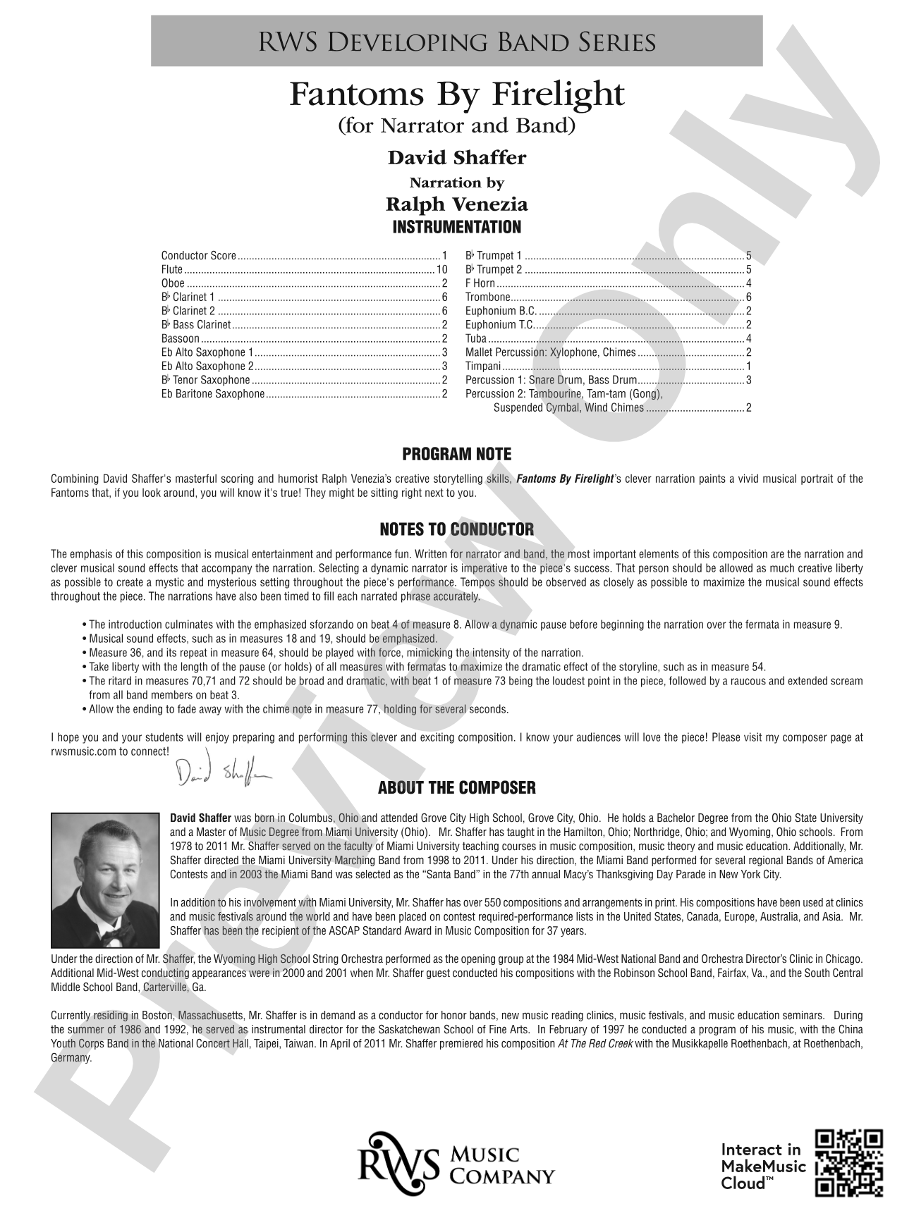 Fantoms By Firelight (for Narrator and Band): Score