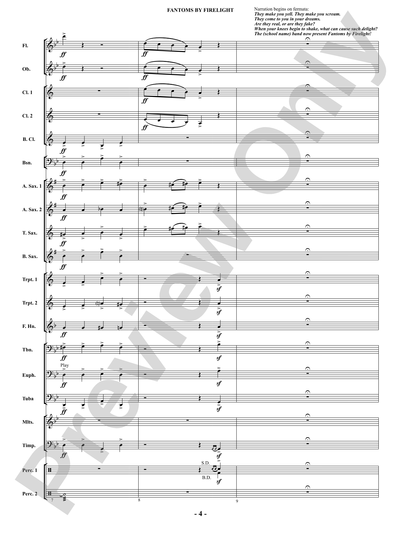 Fantoms By Firelight (for Narrator and Band): Score