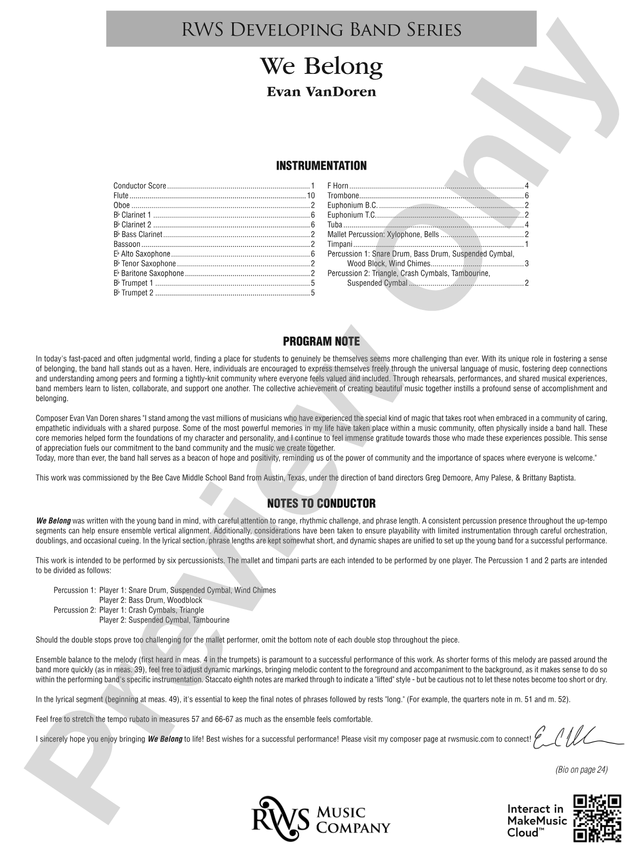 We Belong: Concert Band Conductor Score & Parts