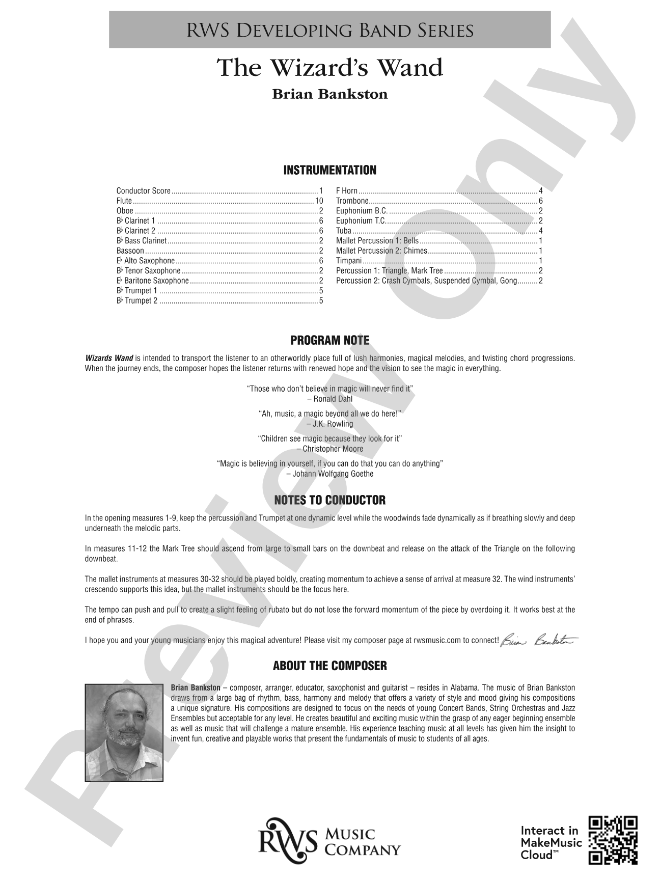 The Wizard's Wand: Concert Band Conductor Score & Parts