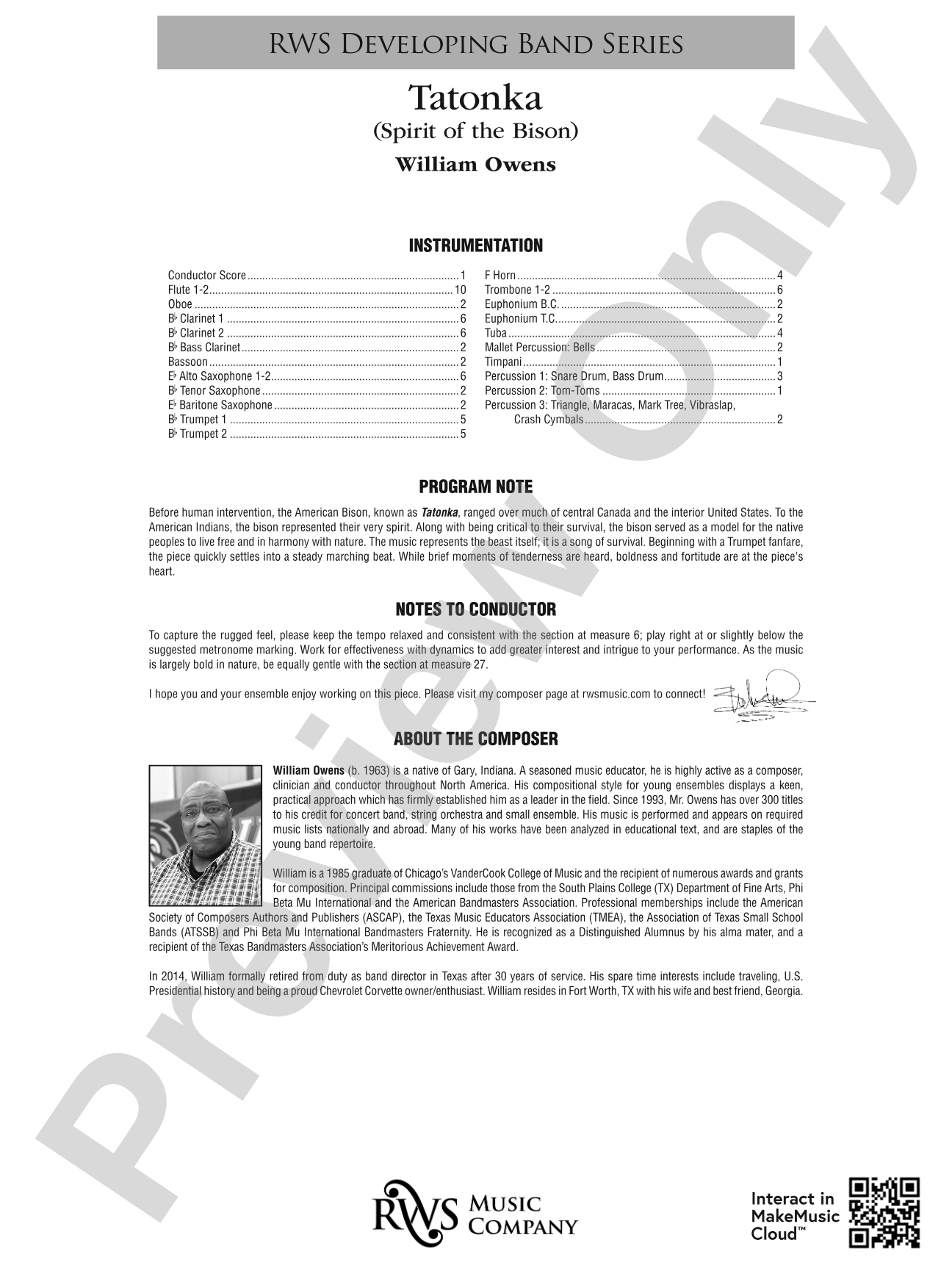 Tatonka (Spirit of the Bison): Concert Band Conductor Score & Parts