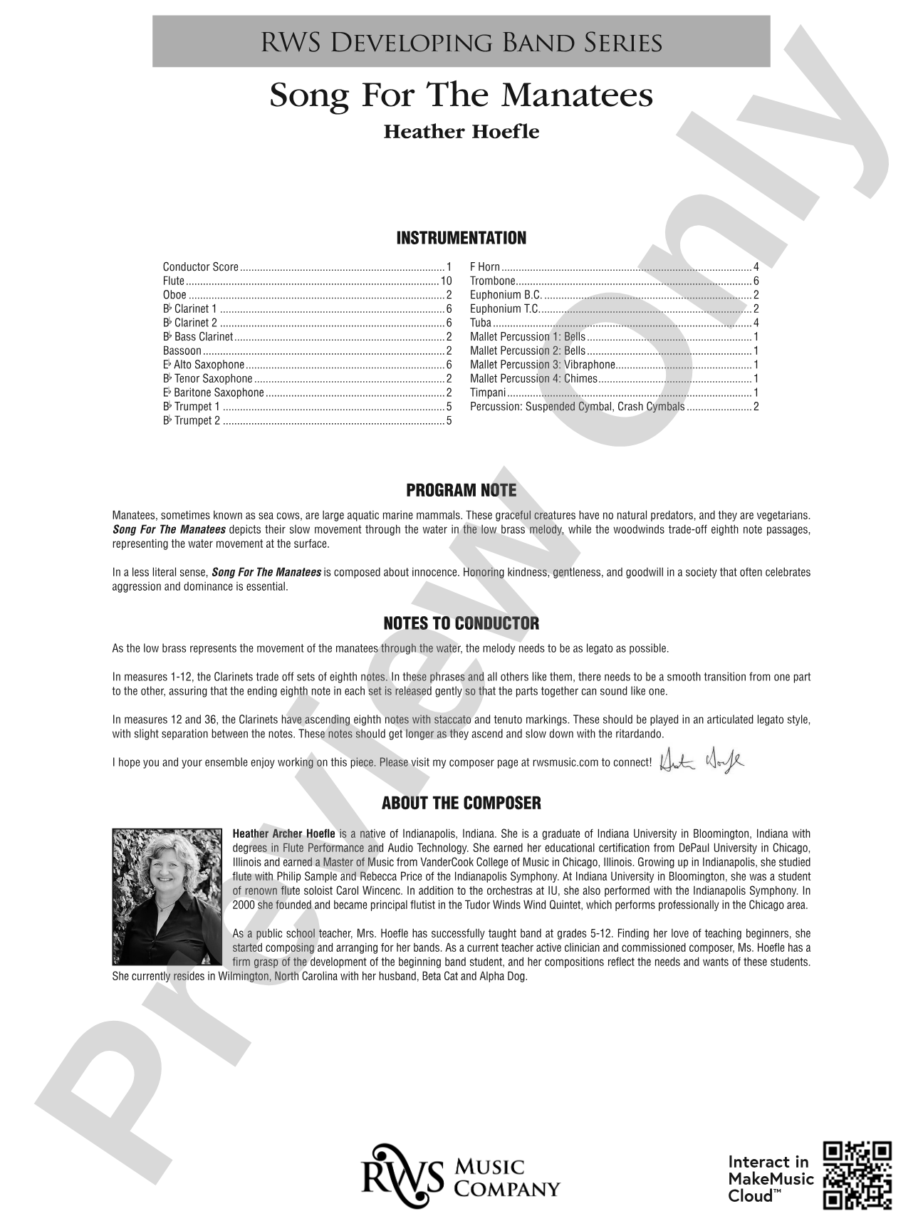 Song For The Manatees: Concert Band Conductor Score & Parts