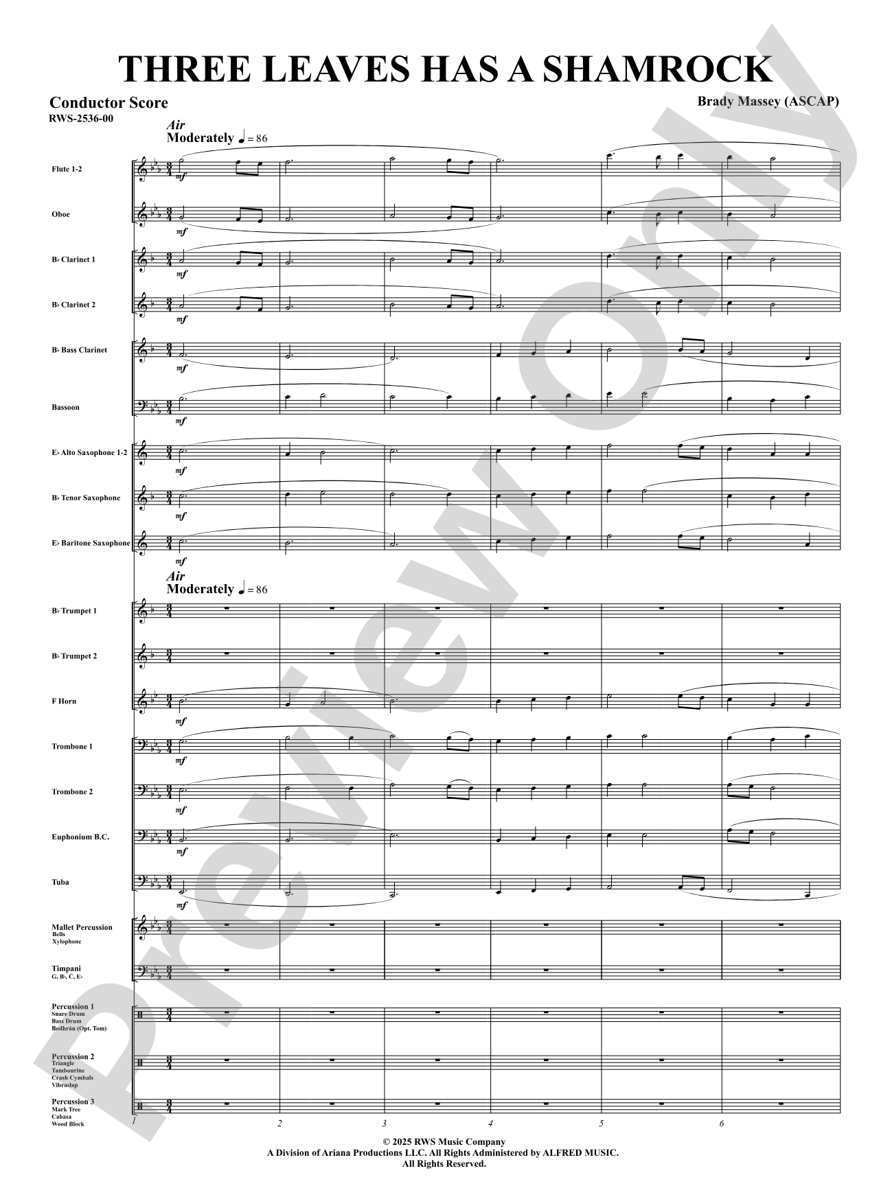 Three Leaves Has A Shamrock: Concert Band Conductor Score & Parts