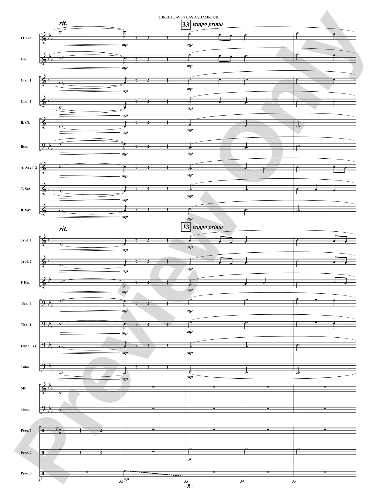 Three Leaves Has A Shamrock: Concert Band Conductor Score & Parts
