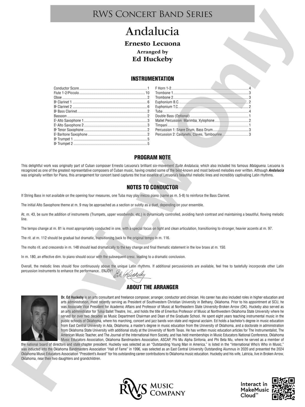 Andalucia: Concert Band Conductor Score & Parts