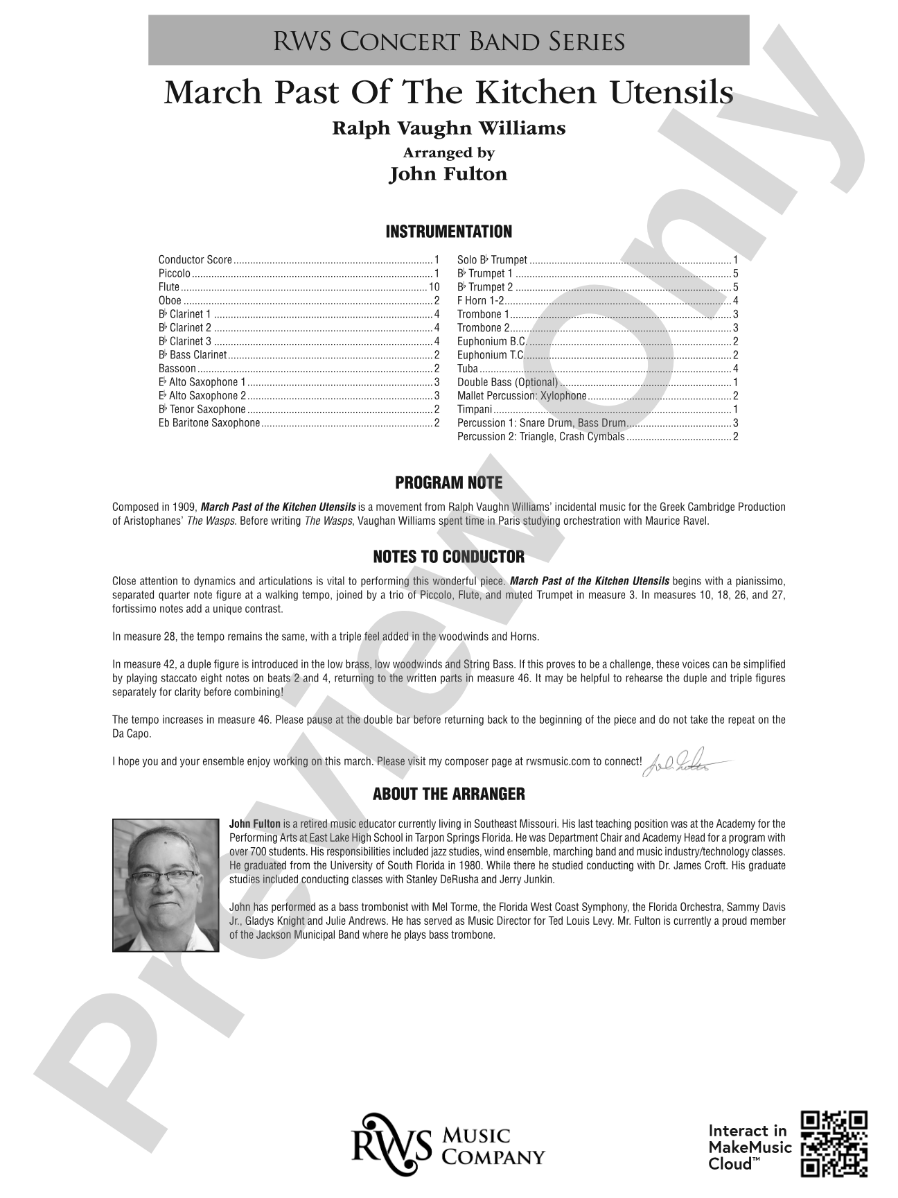 March Past Of The Kitchen Utensils: Concert Band Conductor Score & Parts