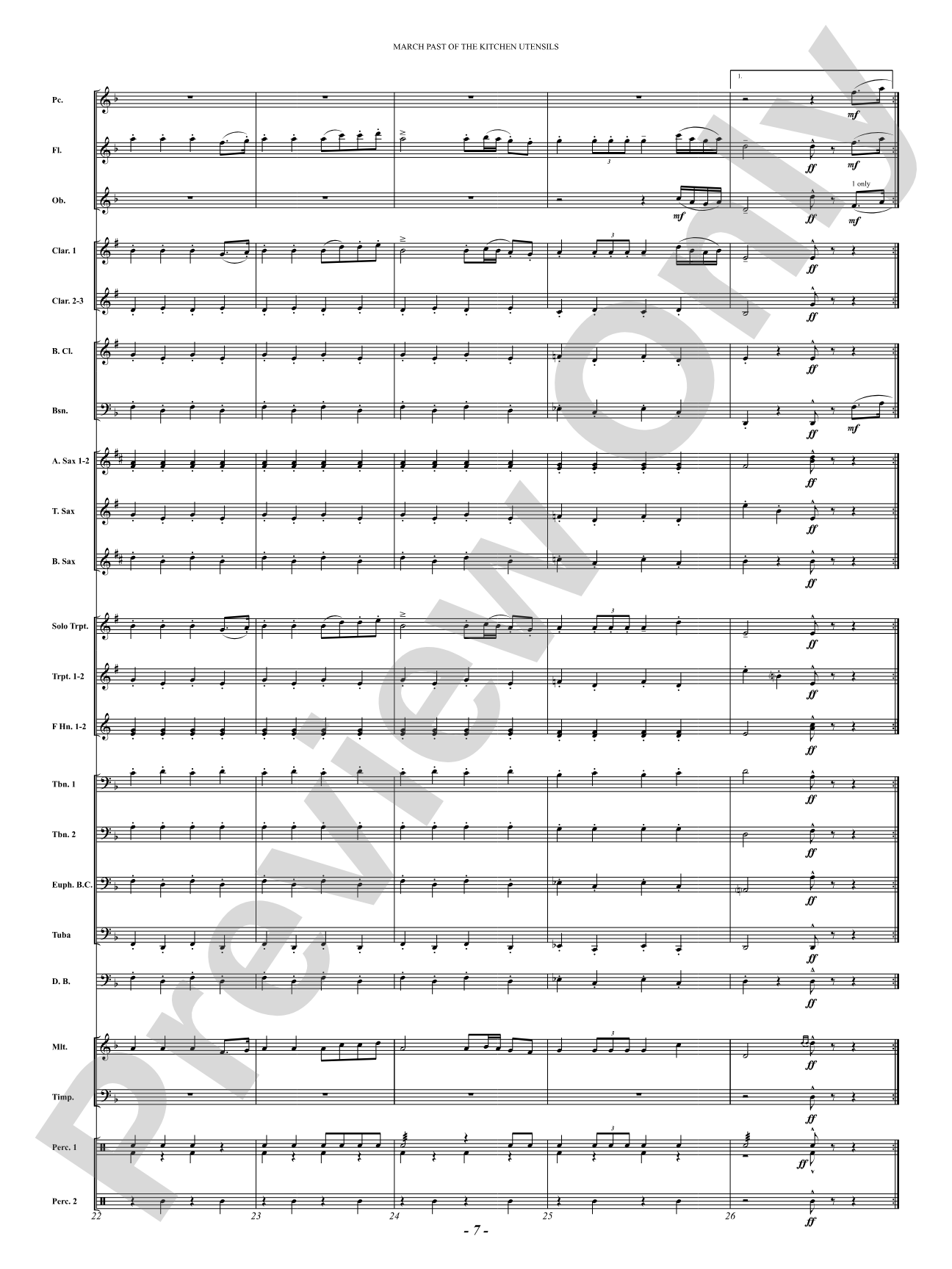 March Past Of The Kitchen Utensils: Concert Band Conductor Score & Parts