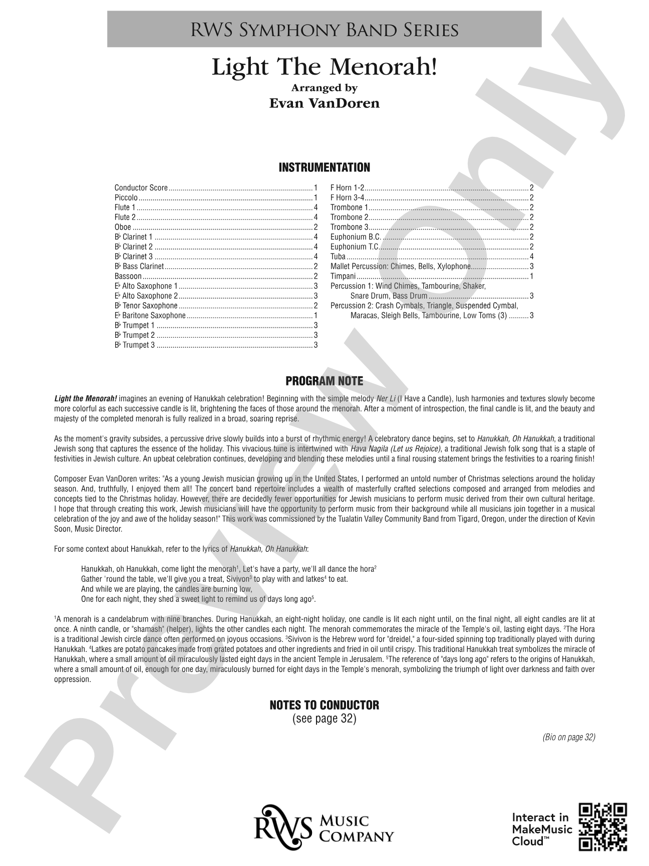 Light The Menorah!: Concert Band Conductor Score & Parts