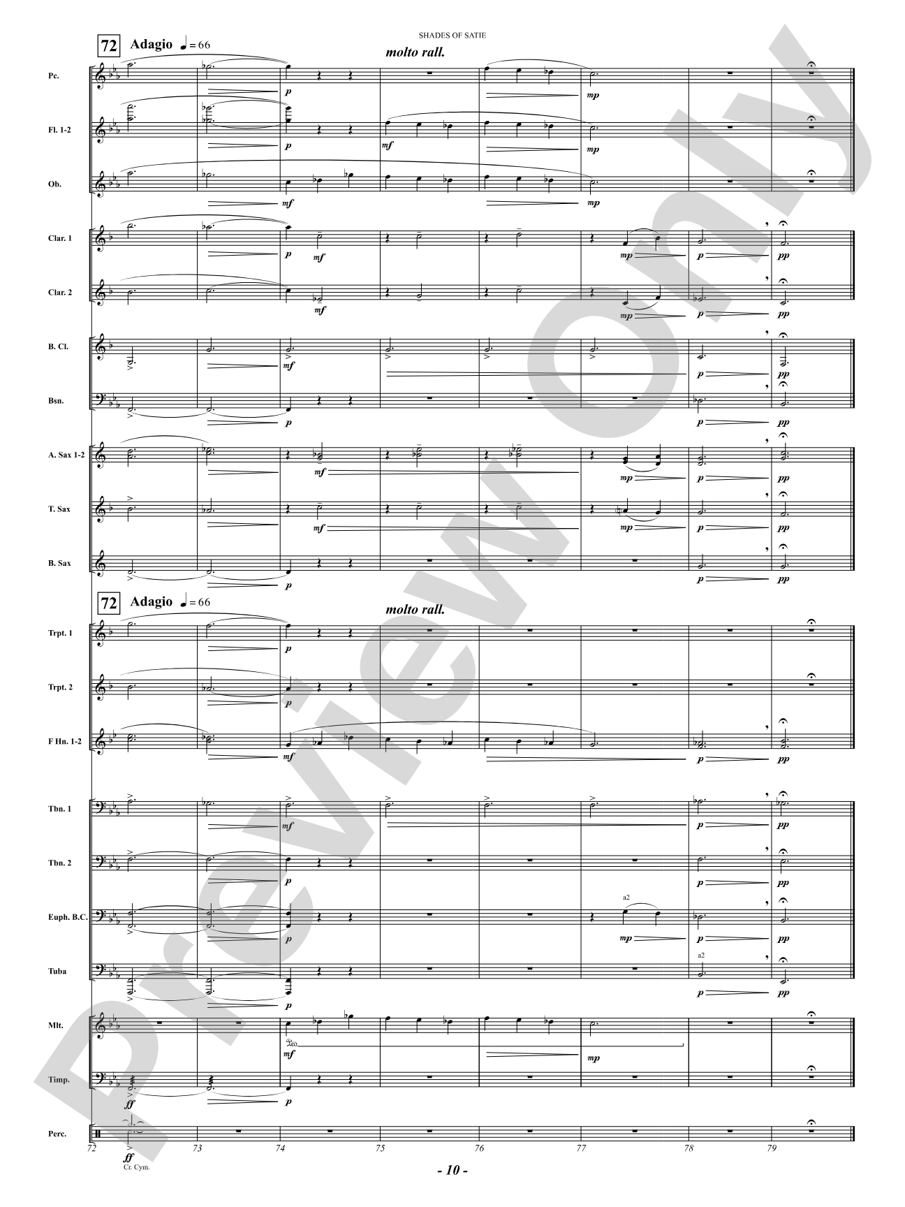Shades Of Satie (Gymnopédie No. 1 from Trois Gymnopédies): Concert Band Conductor Score & Parts