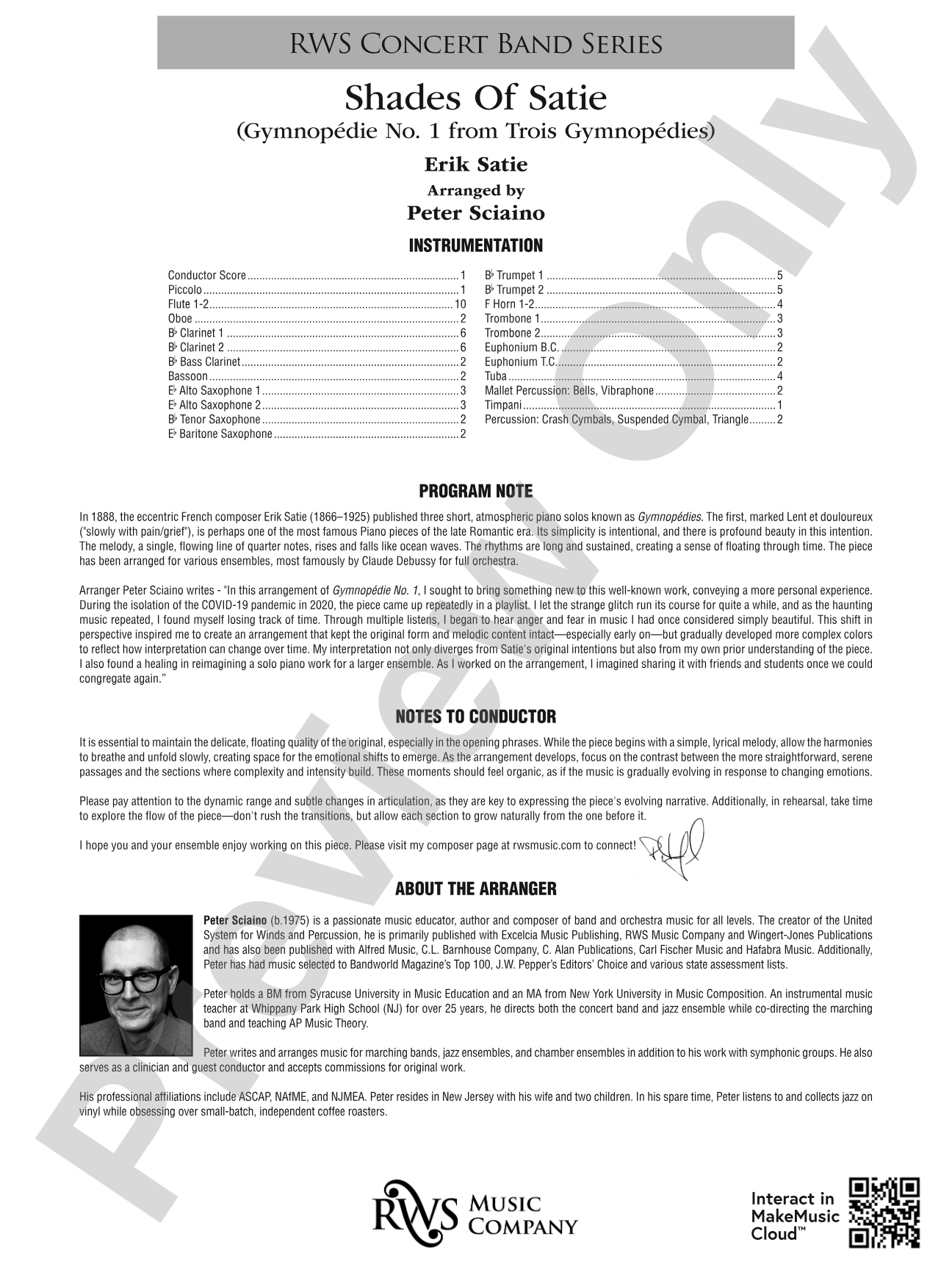 Shades Of Satie (Gymnopédie No. 1 from Trois Gymnopédies): Concert Band Conductor Score & Parts