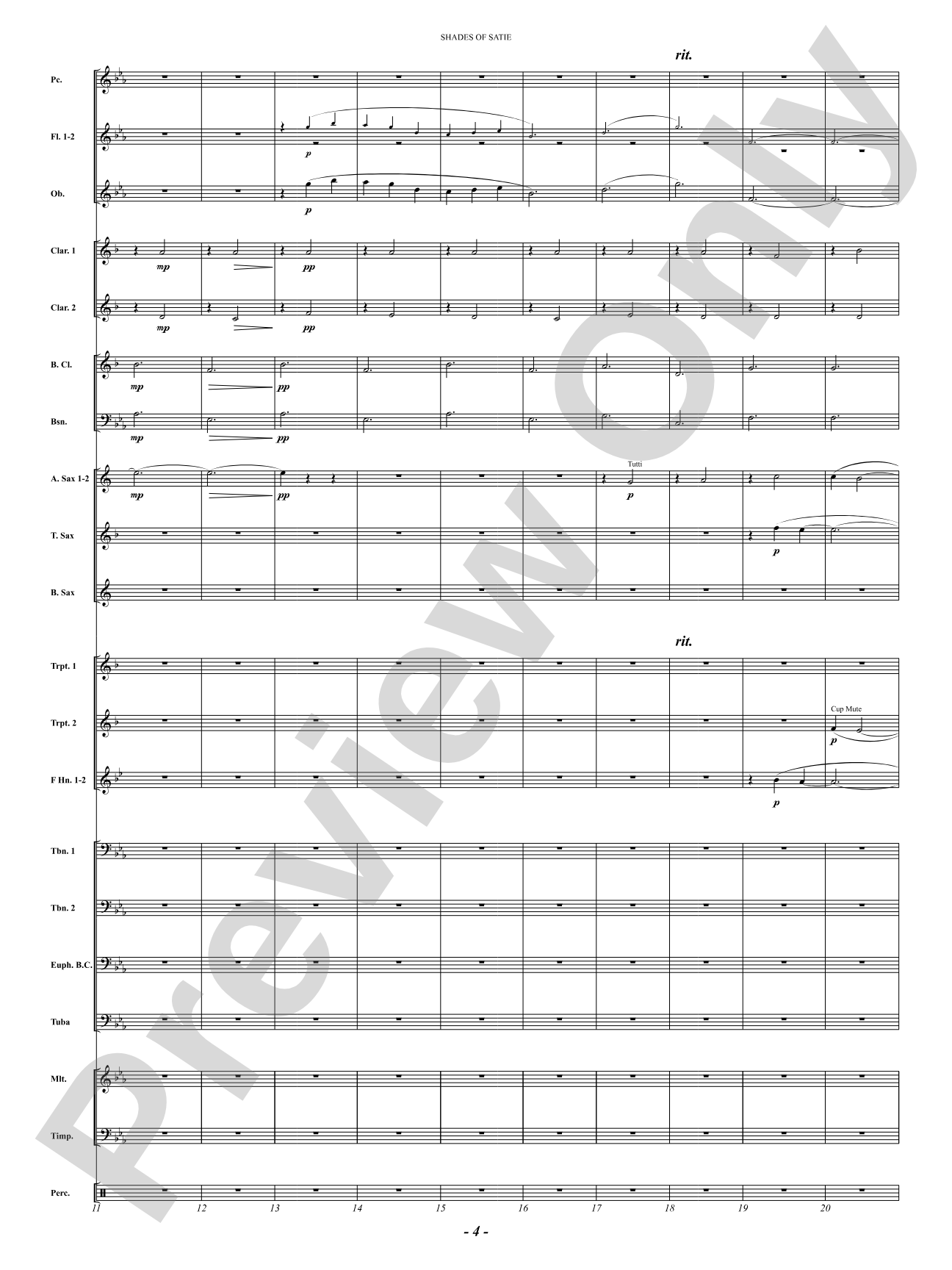 Shades Of Satie (Gymnopédie No. 1 from Trois Gymnopédies): Concert Band Conductor Score & Parts