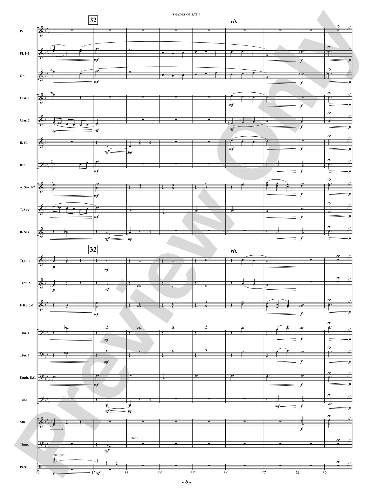 Shades Of Satie (Gymnopédie No. 1 from Trois Gymnopédies): Concert Band Conductor Score & Parts