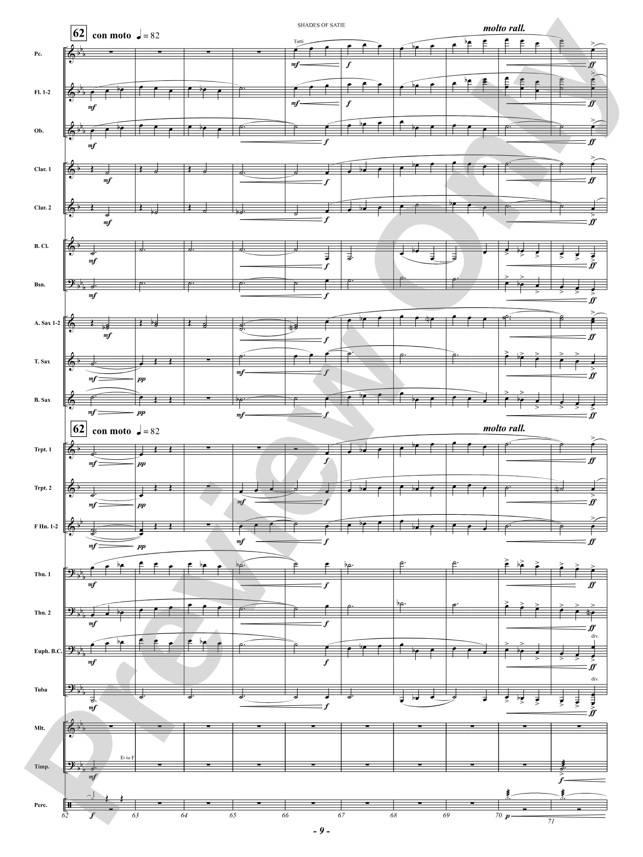 Shades Of Satie (Gymnopédie No. 1 from Trois Gymnopédies): Concert Band Conductor Score & Parts
