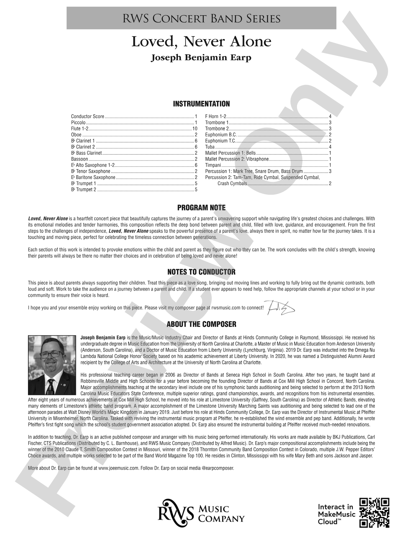 Loved, Never Alone: Concert Band Conductor Score & Parts