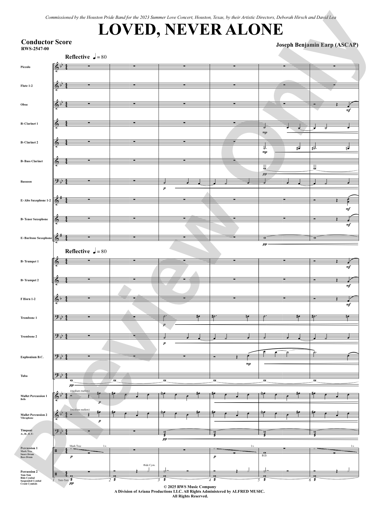 Loved, Never Alone: Concert Band Conductor Score & Parts