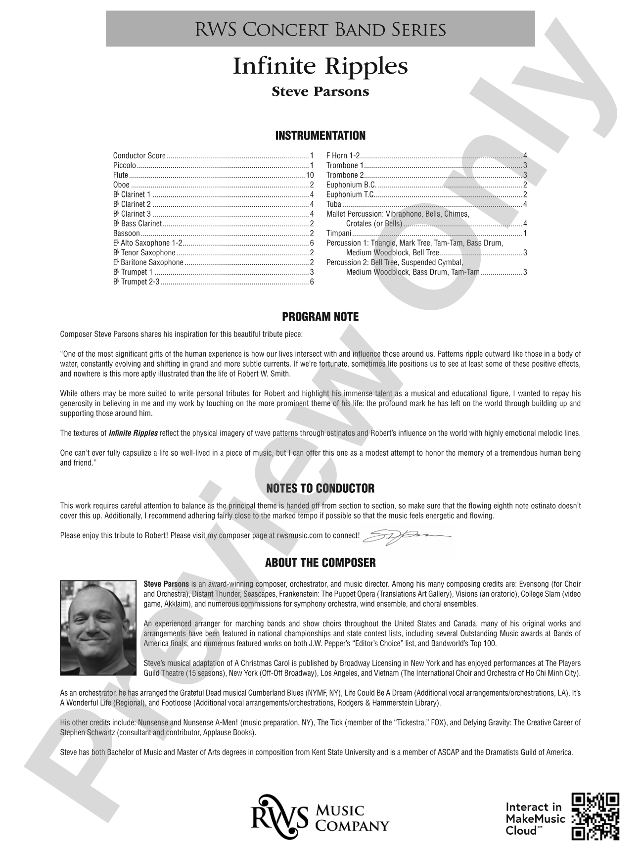 Infinite Ripples: Concert Band Conductor Score & Parts