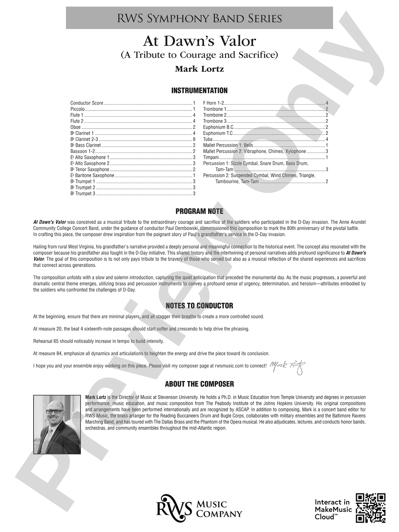 At Dawn's Valor (A Tribute to Courage and Sacrifice): Concert Band Conductor Score & Parts