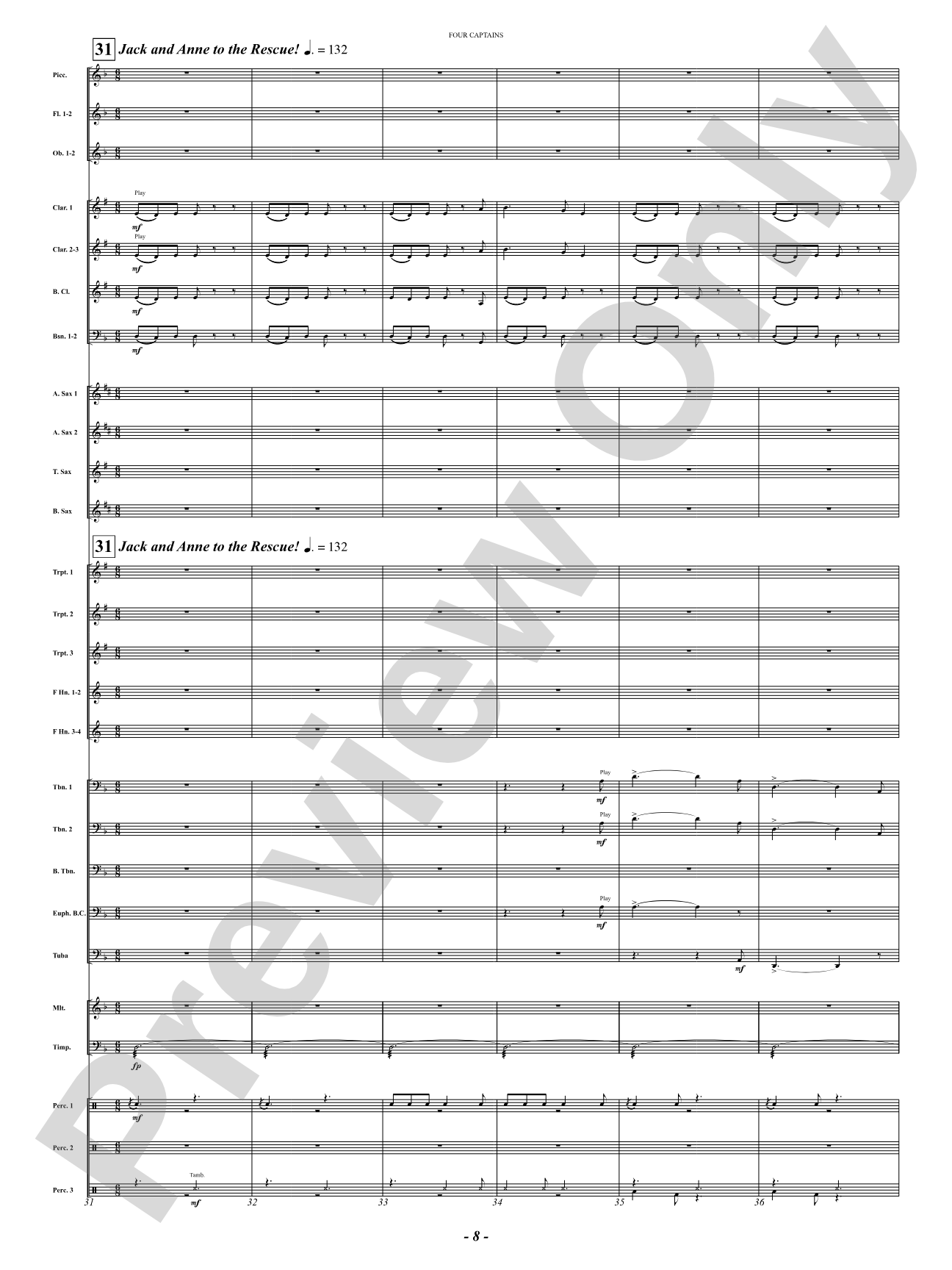 Four Captains (A Pirate Story): Concert Band Conductor Score & Parts