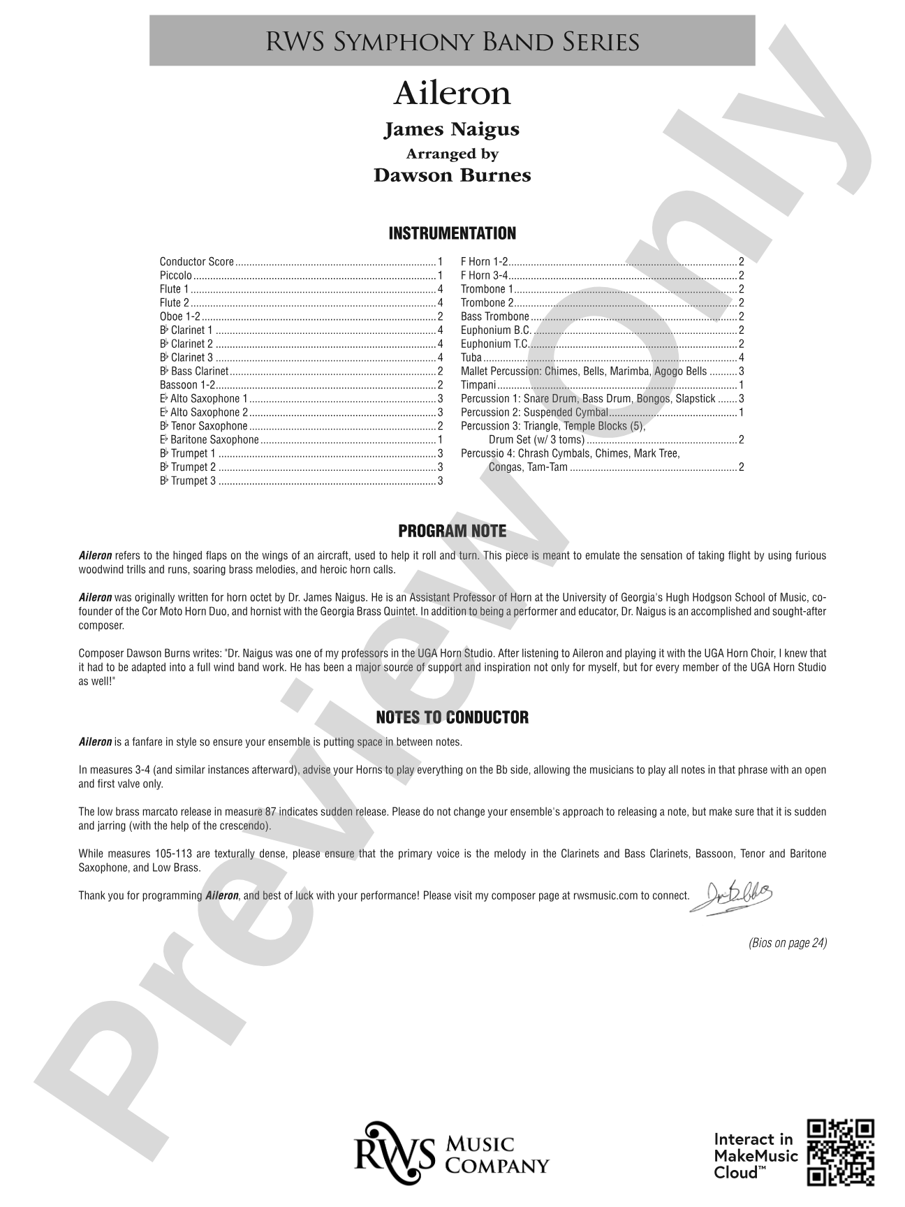 Aileron: Concert Band Conductor Score & Parts