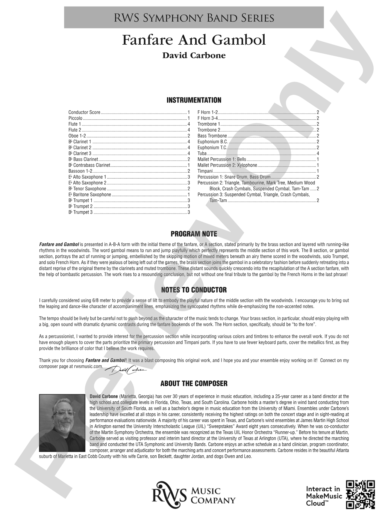Fanfare And Gambol: Concert Band Conductor Score & Parts