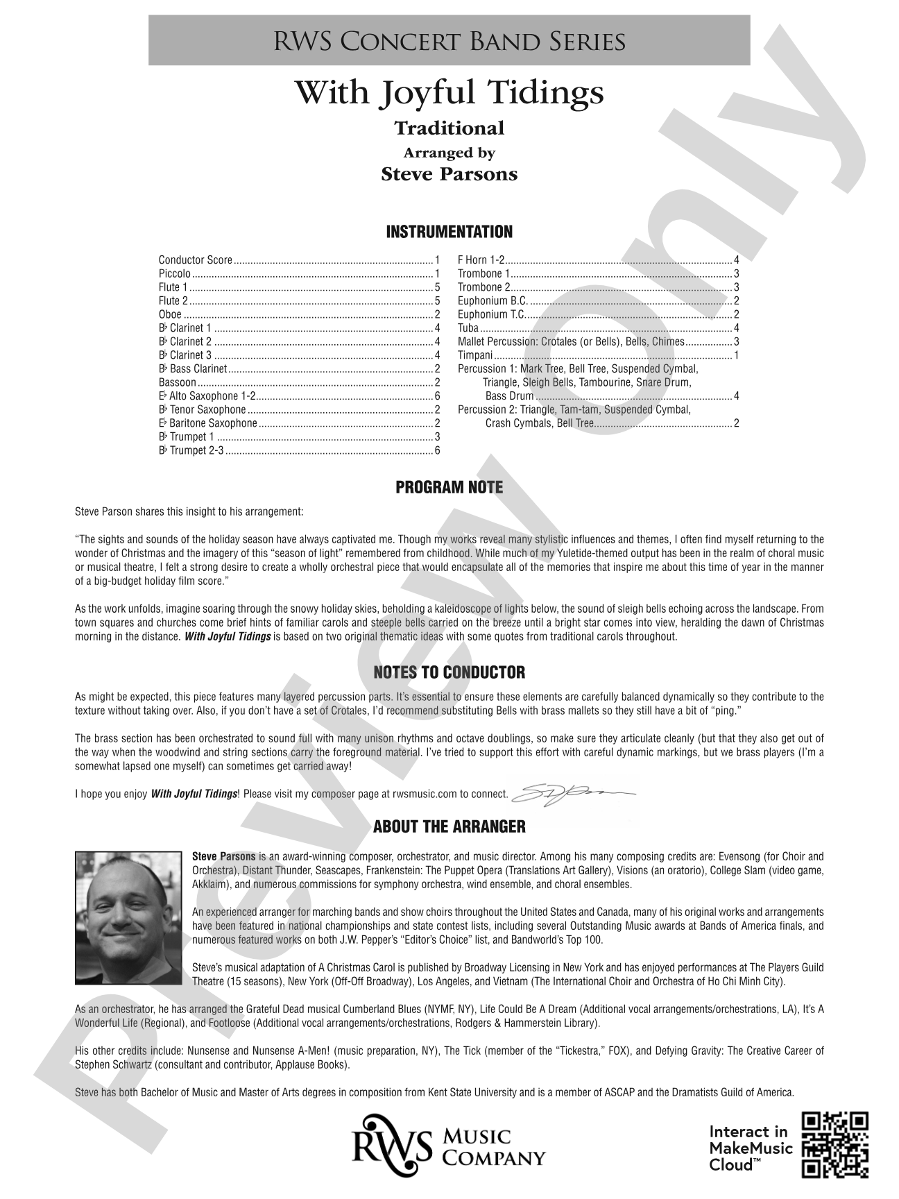 With Joyful Tidings: Concert Band Conductor Score & Parts