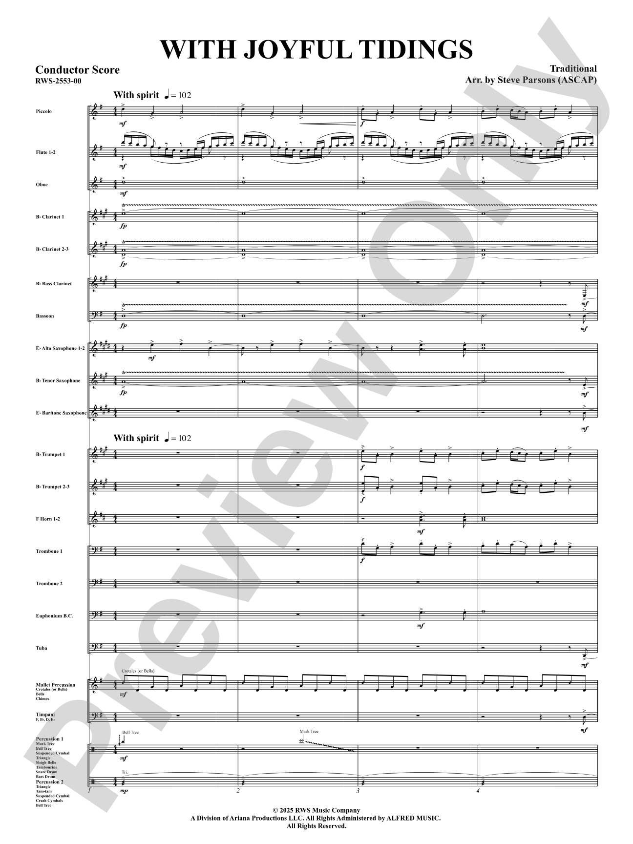 With Joyful Tidings: Concert Band Conductor Score & Parts